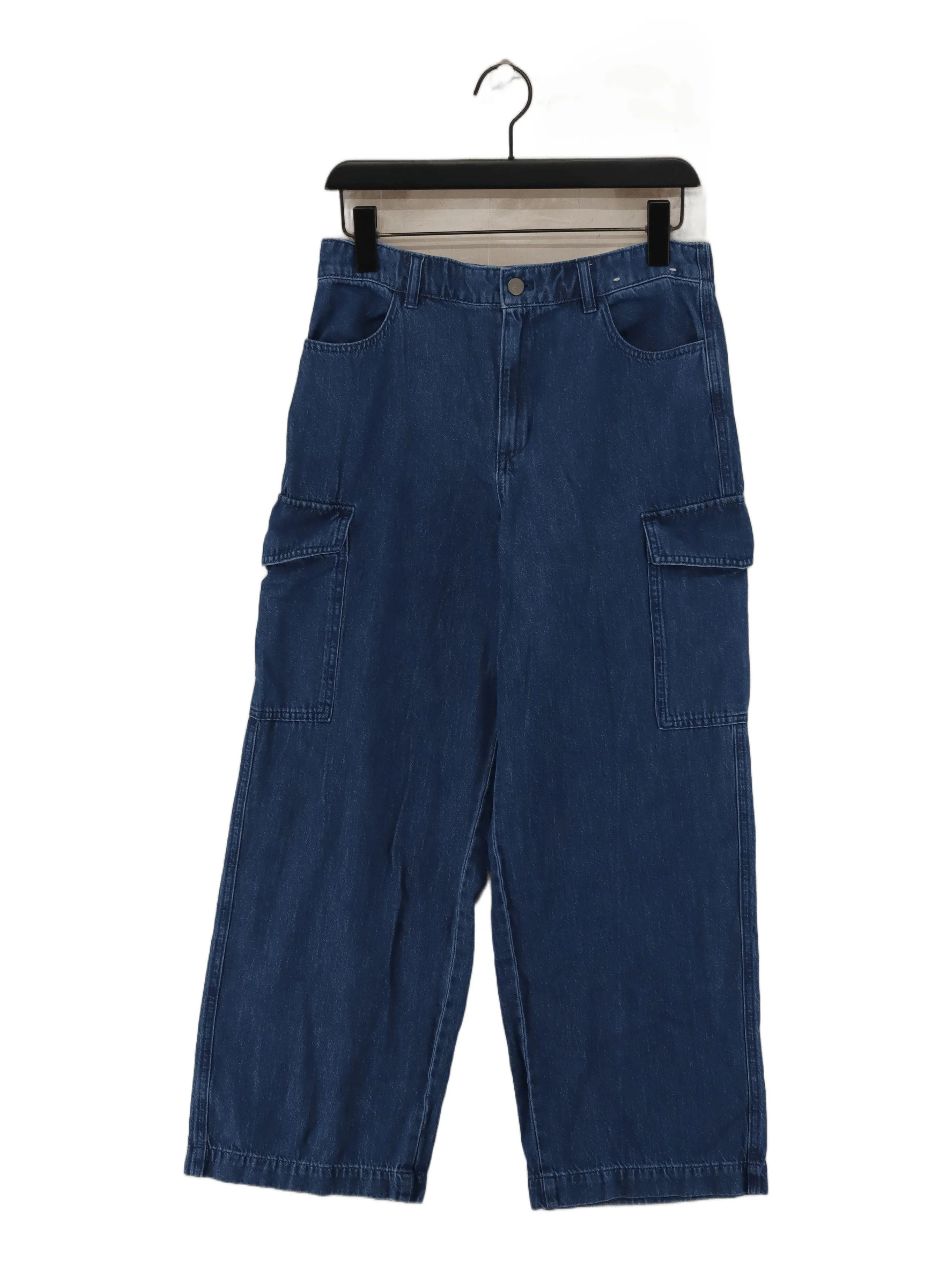 Uniqlo Women's Jeans L Blue Cotton with Polyester Wide-Leg