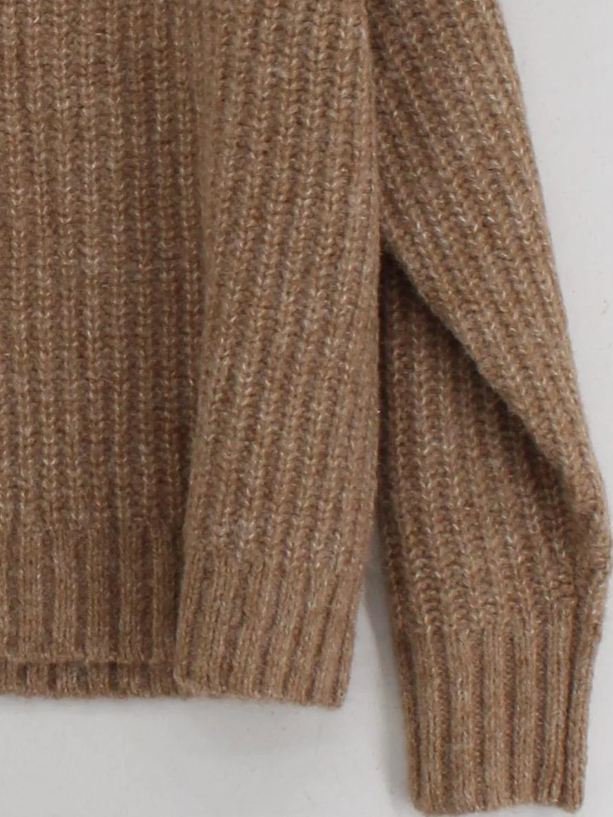 Uniqlo Women's Jumper S Brown Polyester with Acrylic, Wool Crew Neck Pullover - Image 4