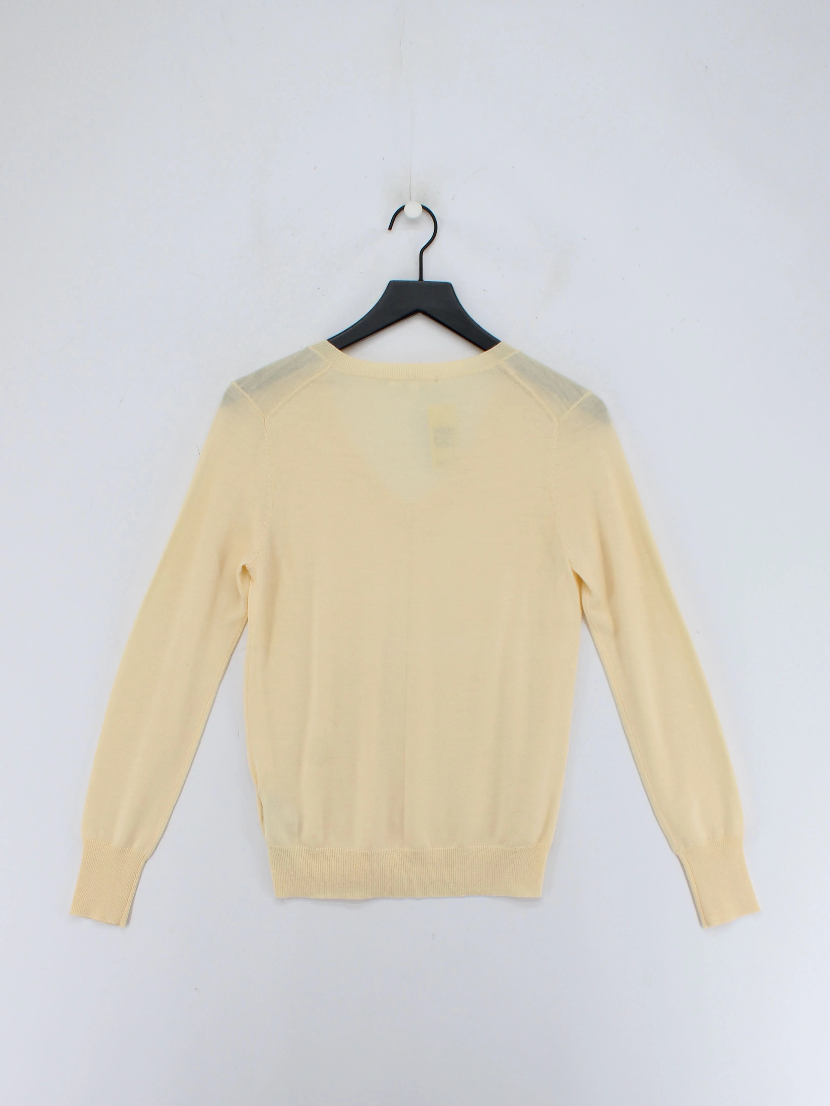 Uniqlo Women's Jumper S Cream 100% Wool V-Neck Pullover - Image 2
