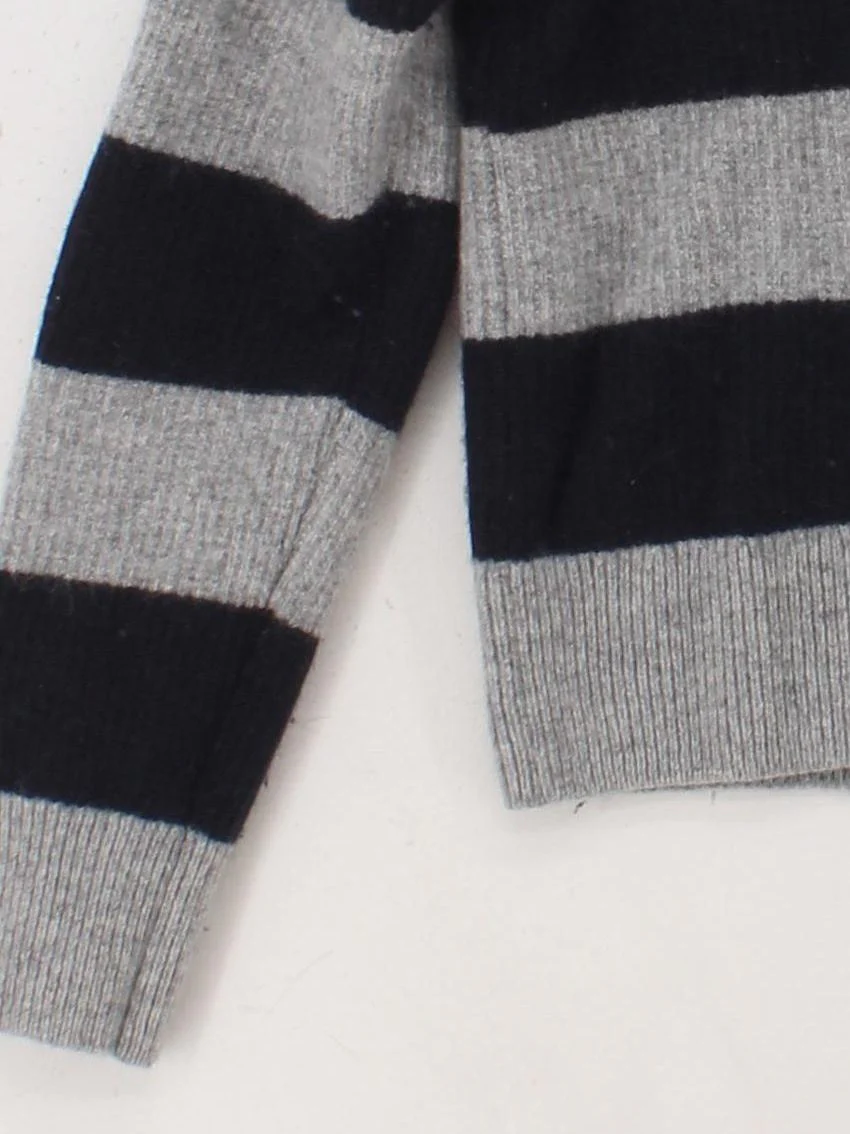 Uniqlo Women's Jumper S Grey Striped 100% Wool Crew Neck Pullover - Image 4