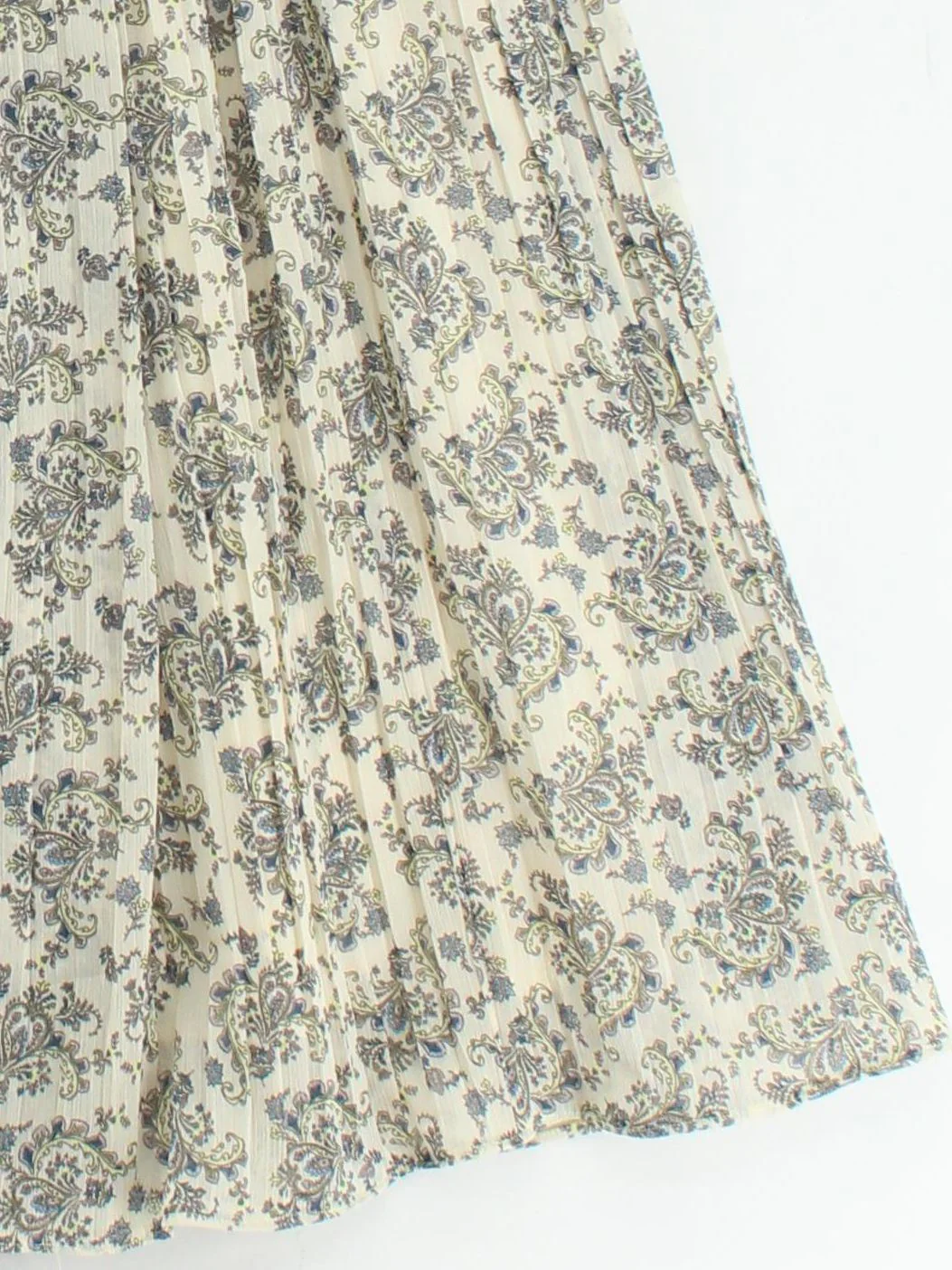 Uniqlo Women's Midi Skirt L Cream Floral 100% Polyester Midi Pleated - Image 4