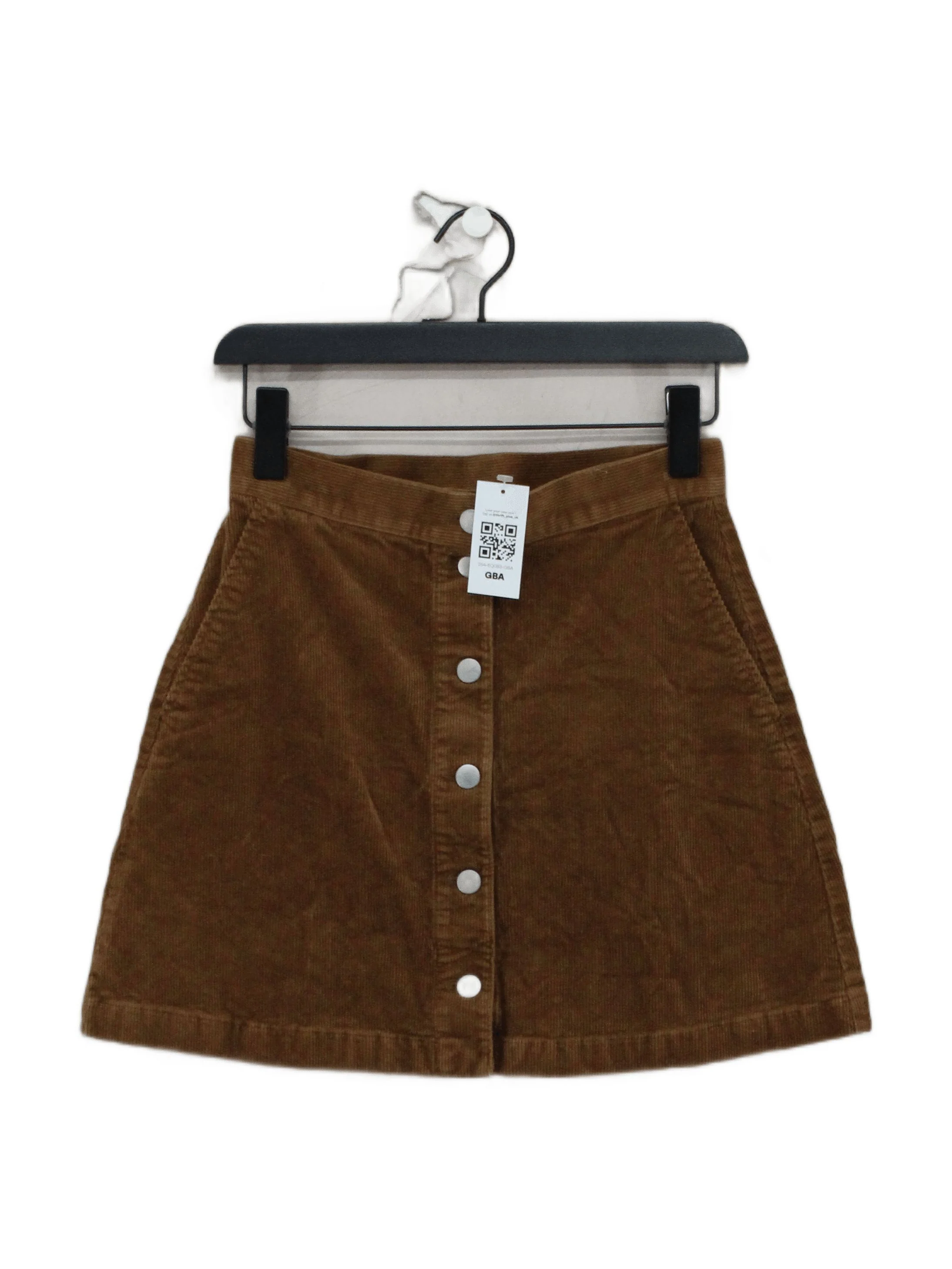 Uniqlo Women's Mini Skirt W 28 in Brown Cotton with Elastane, Polyester Mini