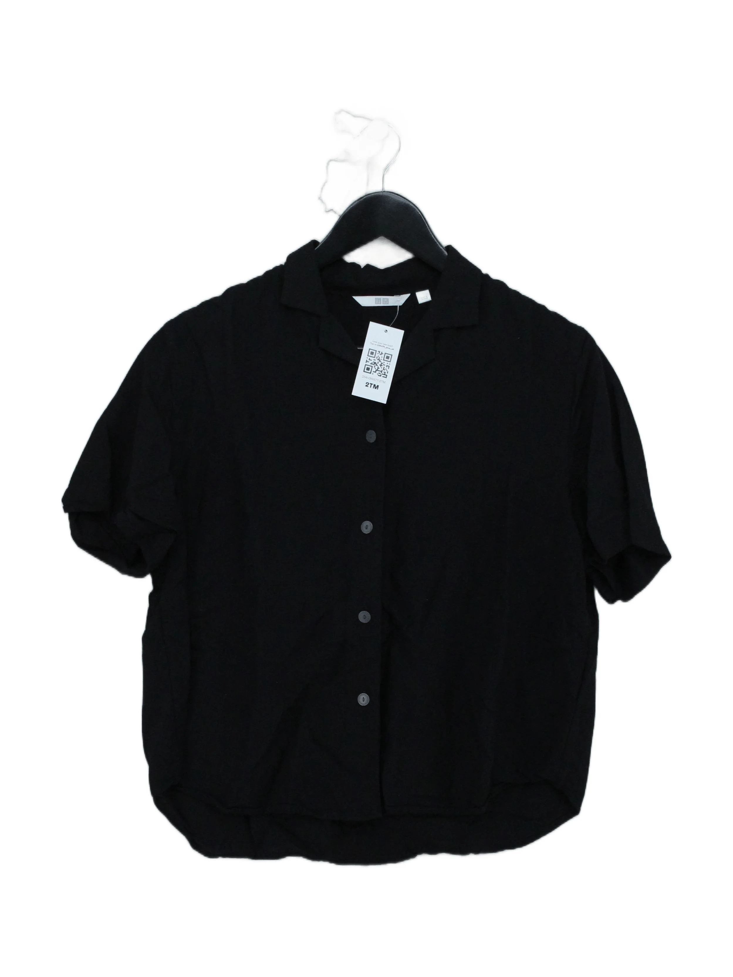 Uniqlo Women's Shirt S Black 100% Other Short Sleeve Collared Basic