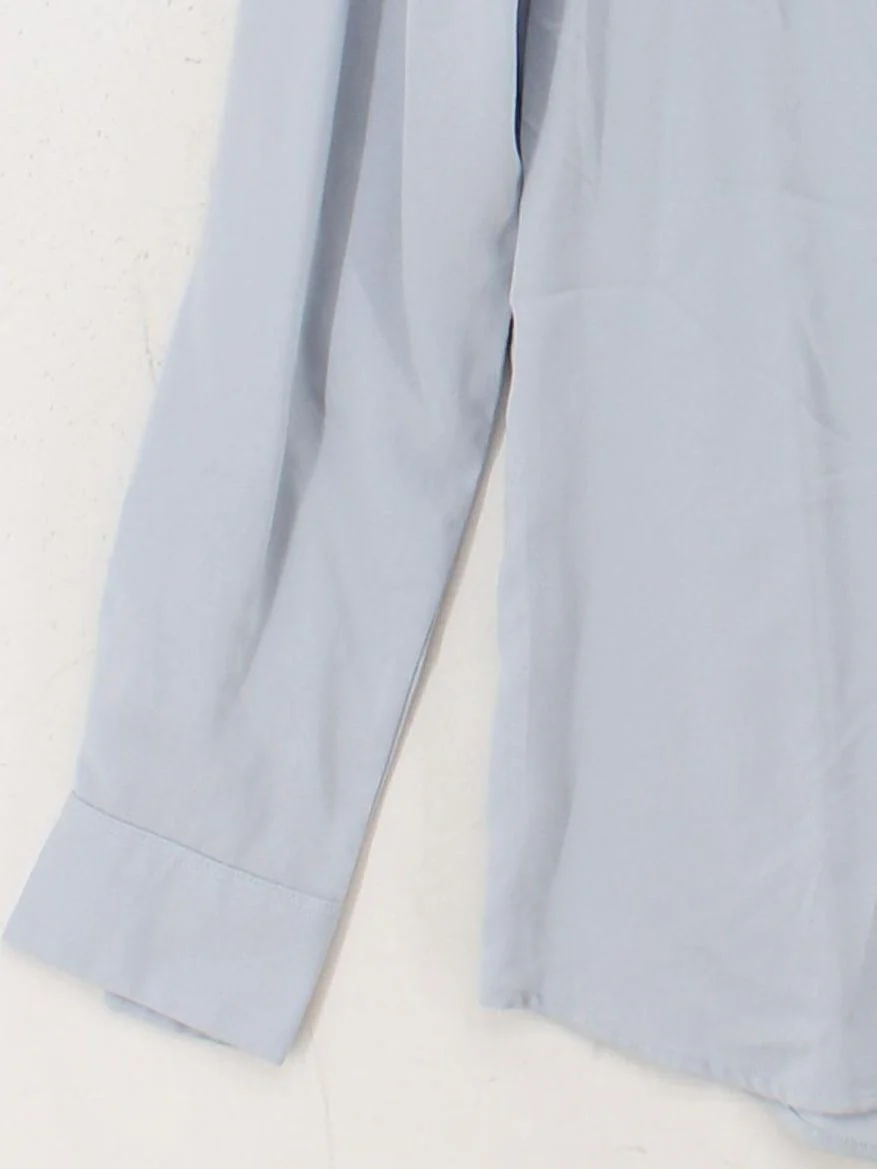Uniqlo Women's Shirt S Blue Viscose with Polyester Long Sleeve Collared Basic - Image 4