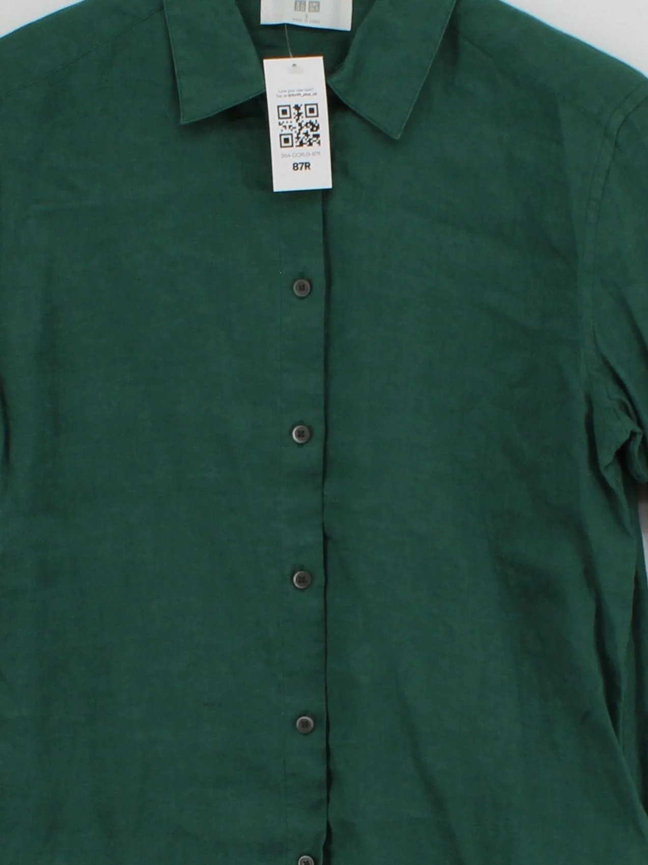 Uniqlo Women's Shirt S Green 100% Linen Long Sleeve Collared Basic - Image 3