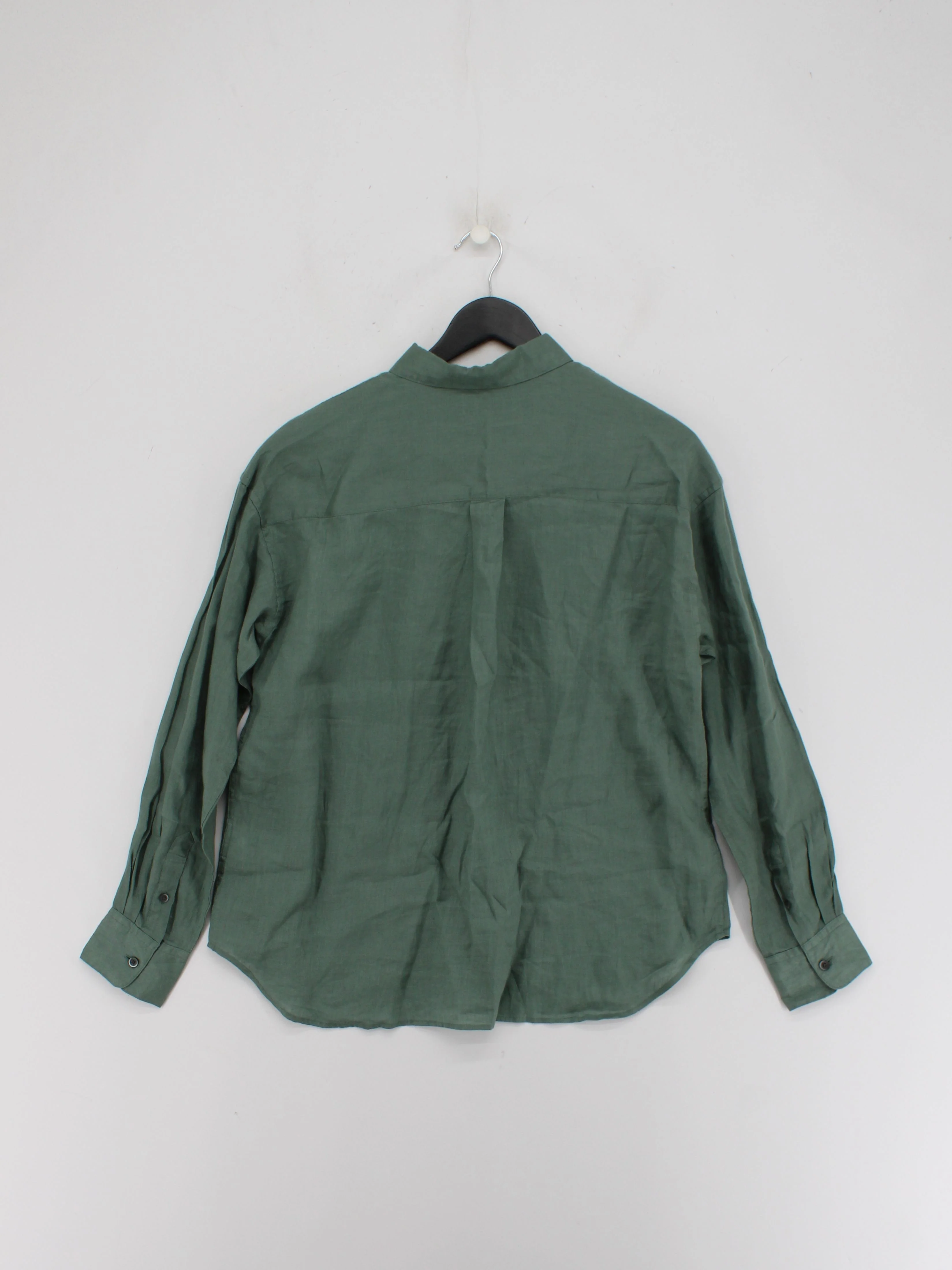 Uniqlo Women's Shirt S Green 100% Linen Long Sleeve Collared Basic - Image 2