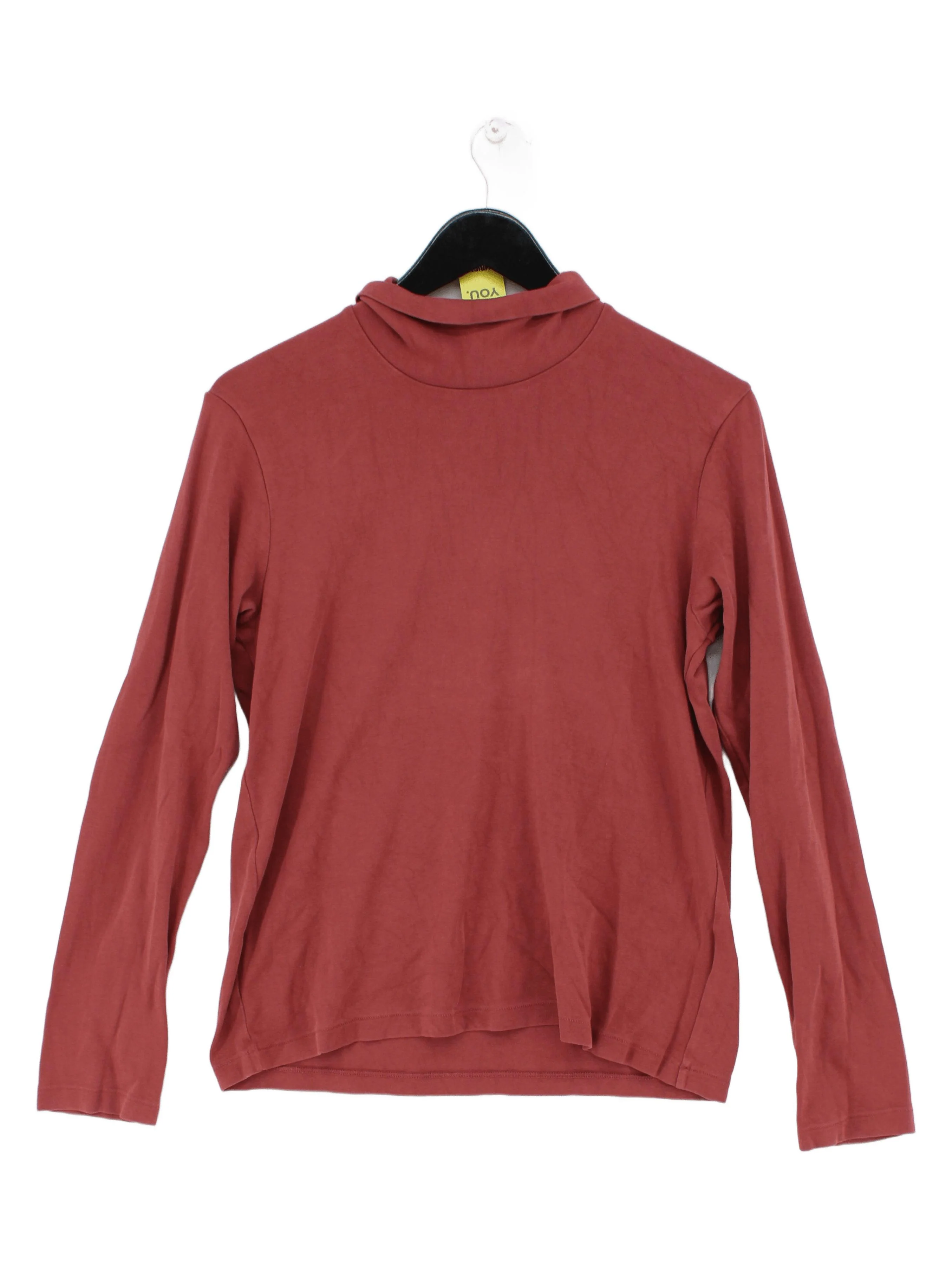 Uniqlo Women's T-Shirt M Red Cotton with Elastane Short Sleeve Mock Neck Basic