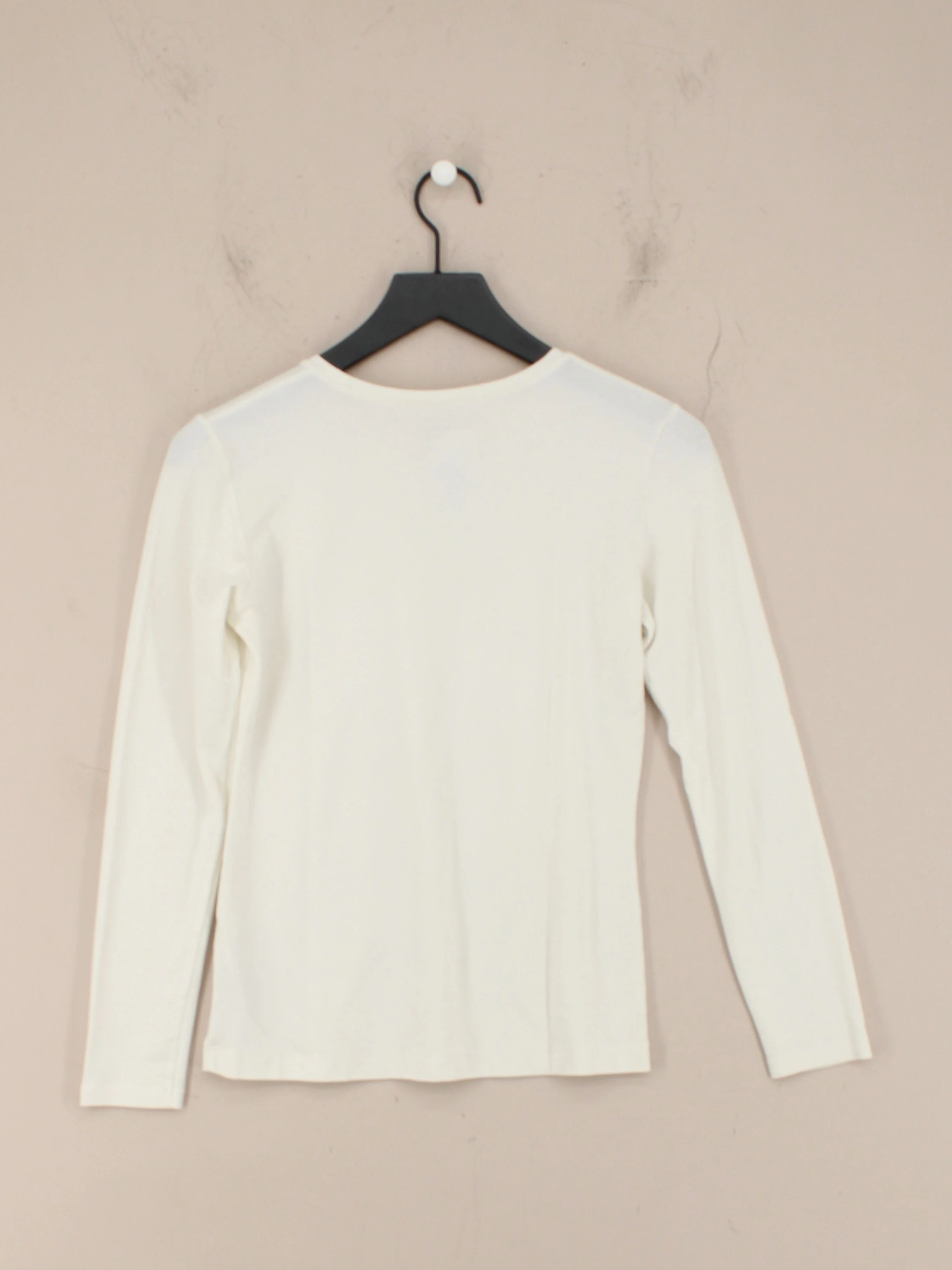 Uniqlo Women's T-Shirt S Cream Cotton with Elastane, Acrylic Basic - Image 2