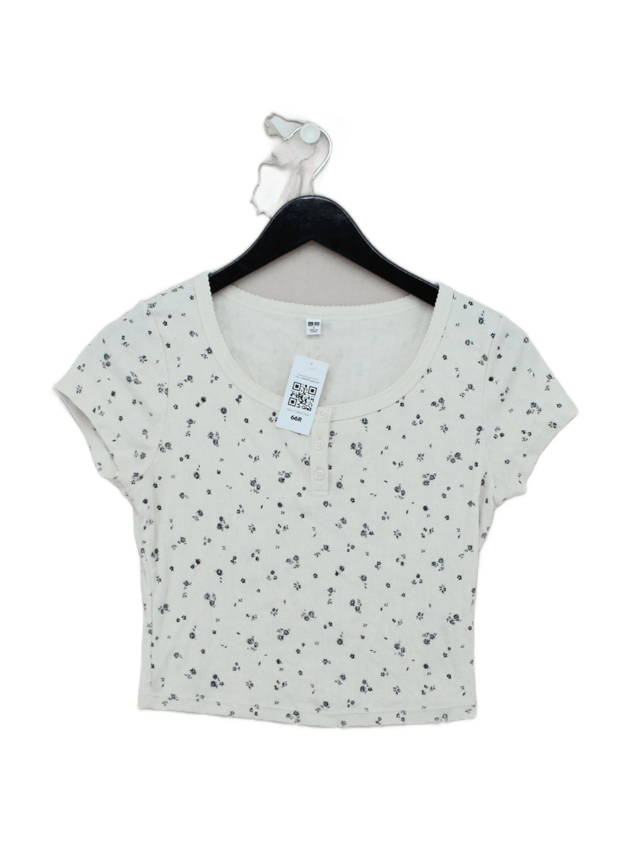 Uniqlo Women's T-Shirt S Cream Cotton with Polyester Basic