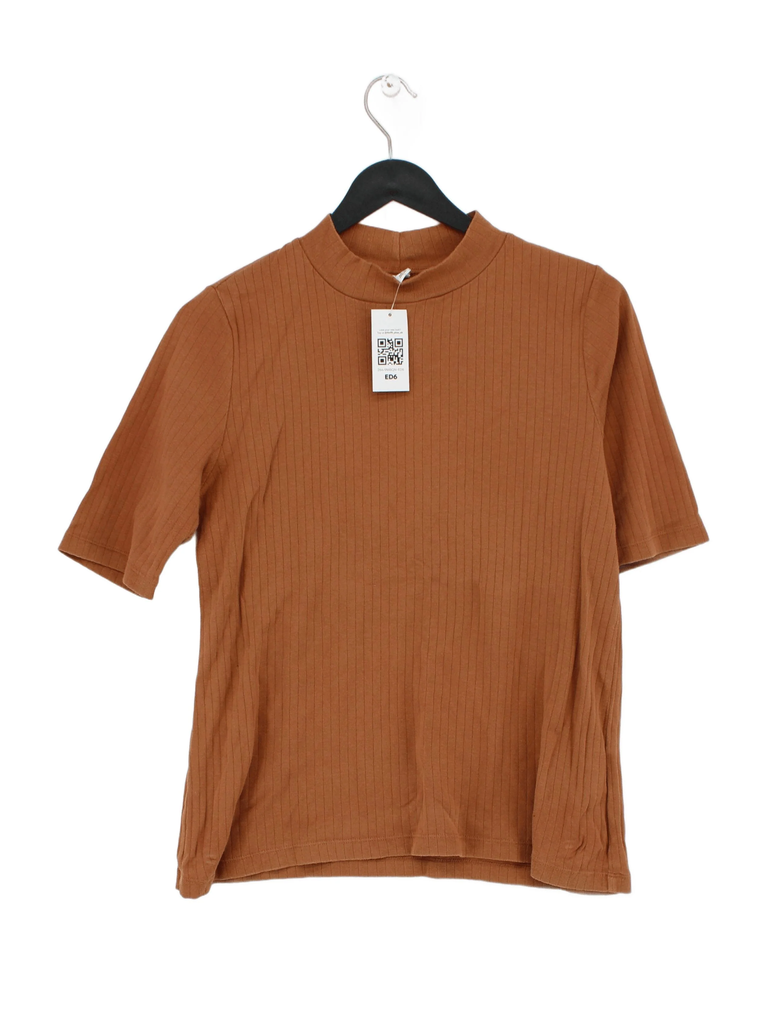 Uniqlo Women's Top L Tan 100% Cotton Short Sleeve Mock Neck Basic