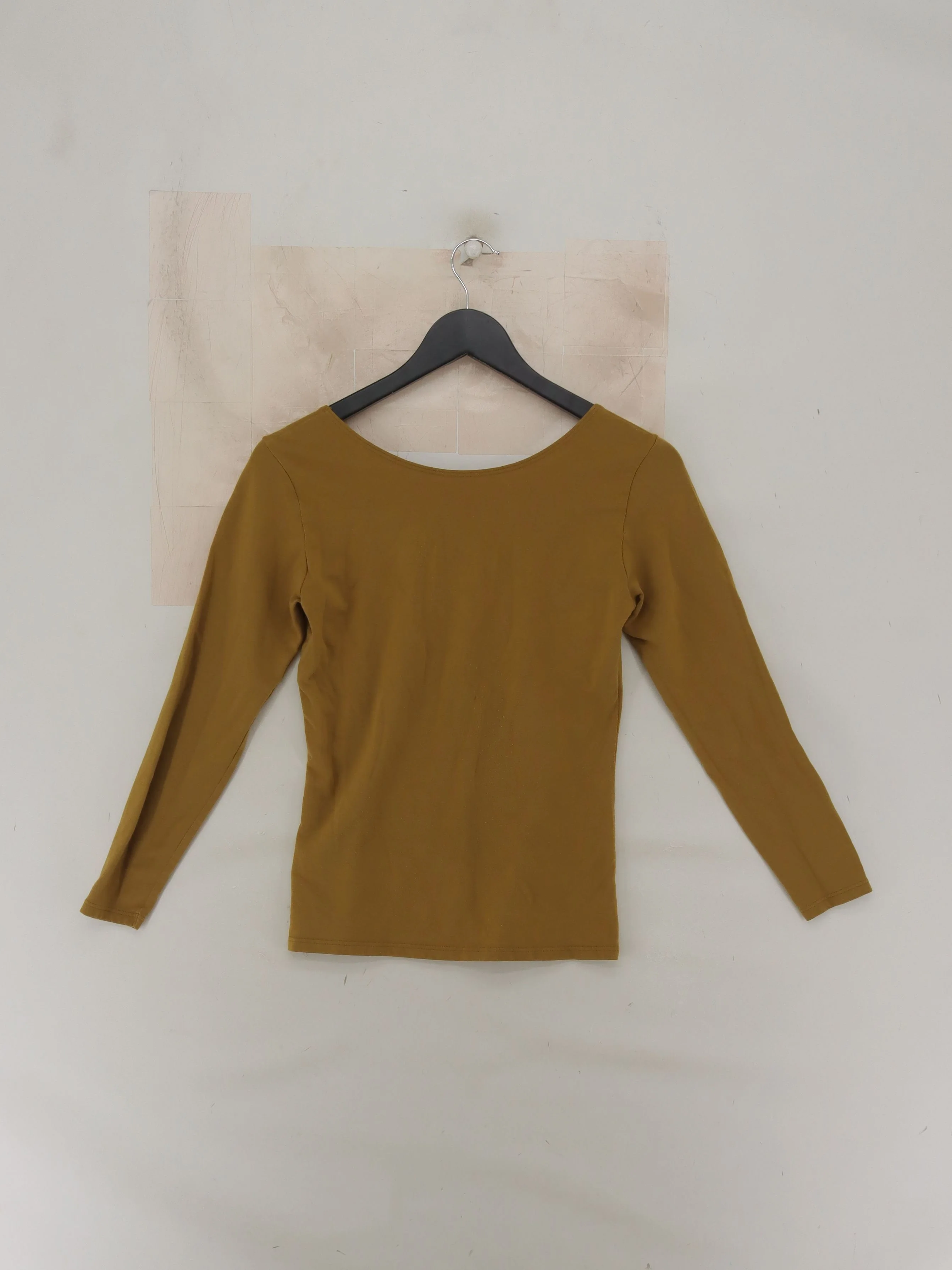 Uniqlo Women's Top S Brown Cotton with Acrylic, Elastane Basic - Image 2