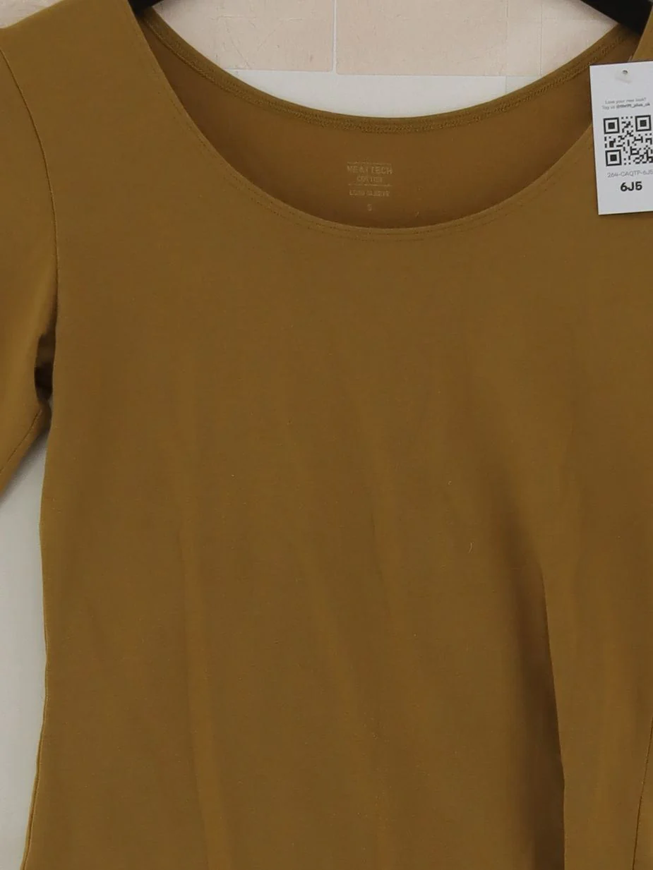 Uniqlo Women's Top S Brown Cotton with Acrylic, Elastane Basic - Image 3