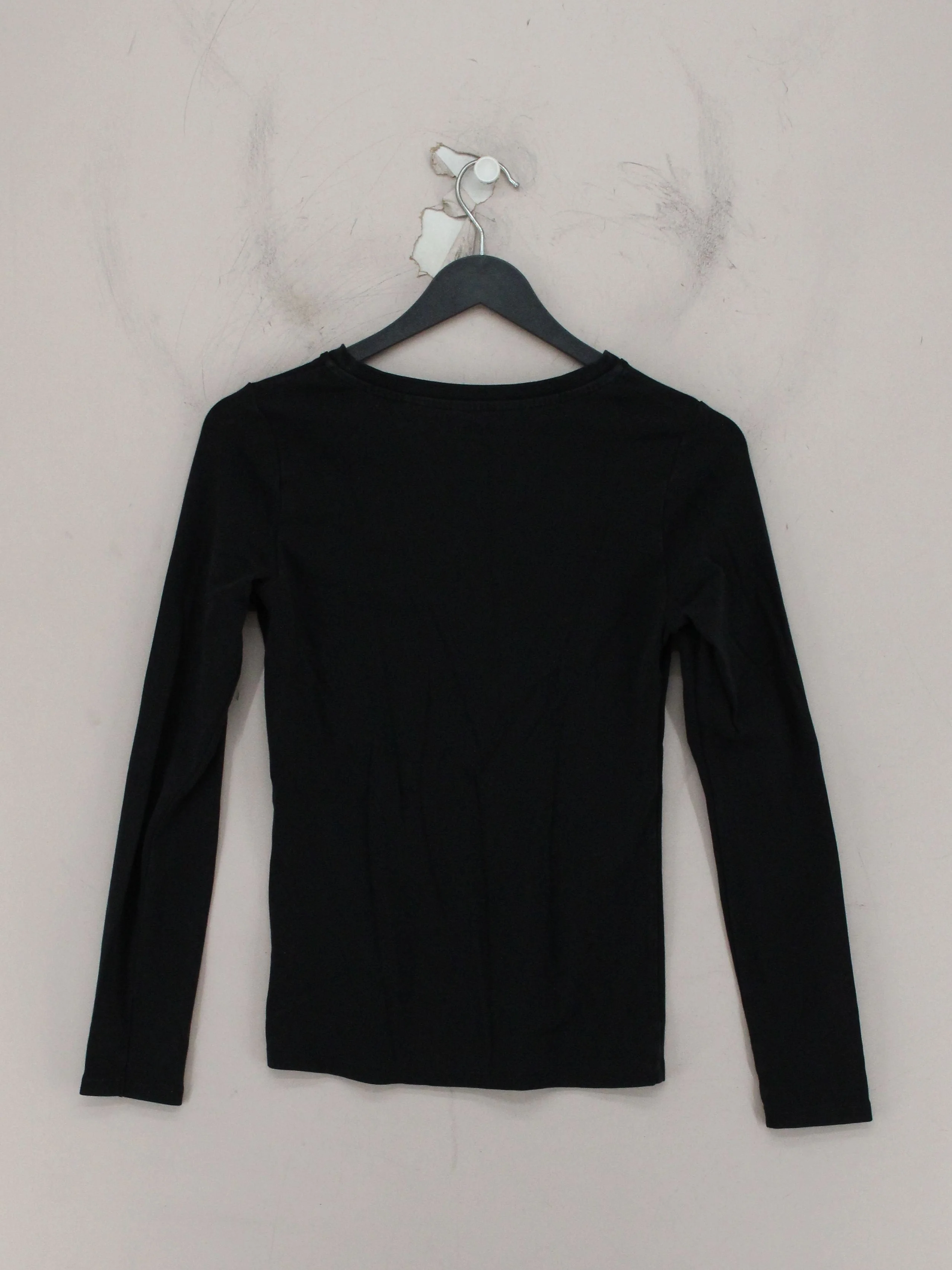 Uniqlo Women's Top XS Black Cotton with Elastane Long Sleeve V-Neck Basic - Image 2