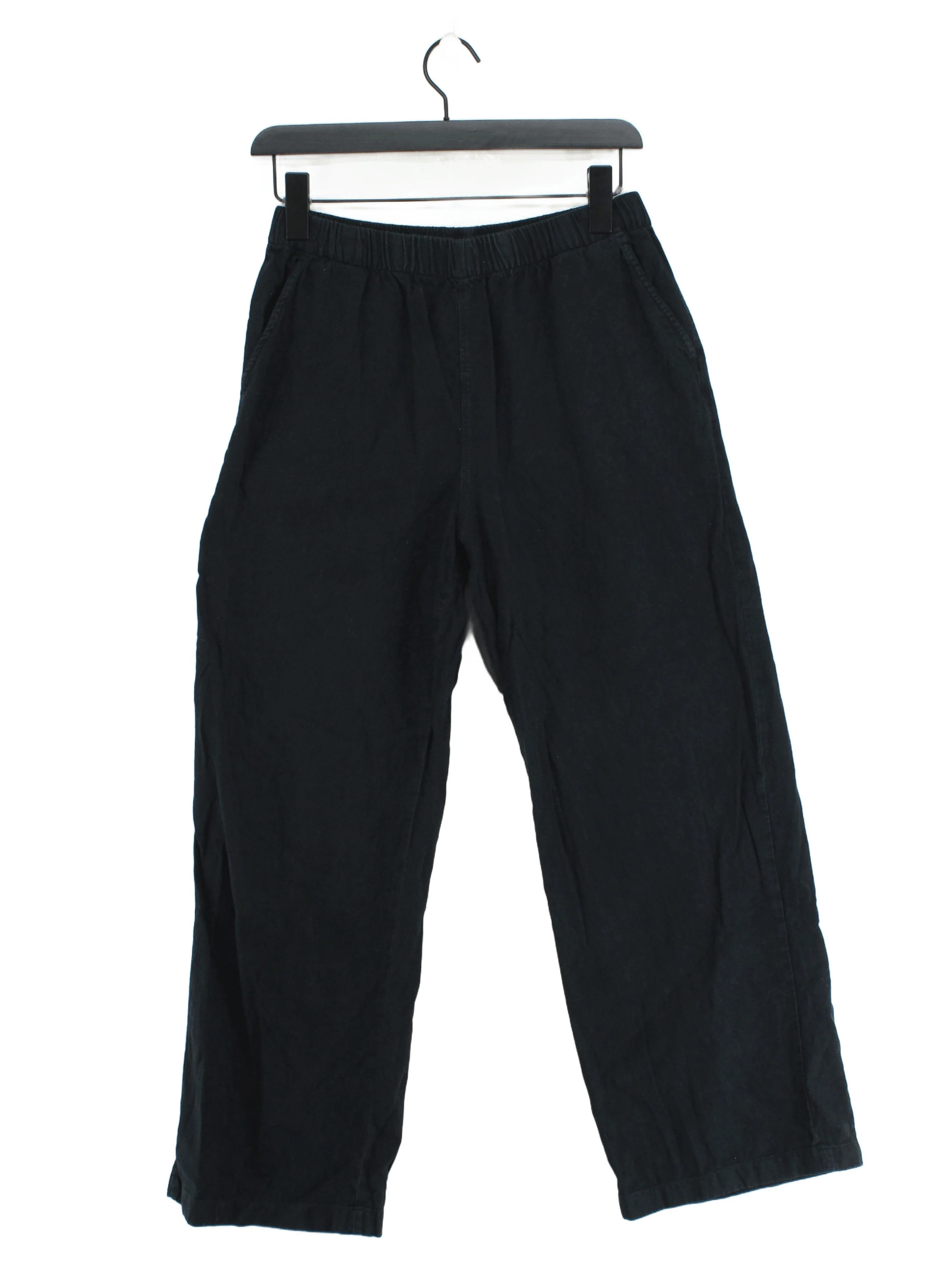 Uniqlo Women's Trousers L Black 100% Cotton Wide-Leg Sweatpants
