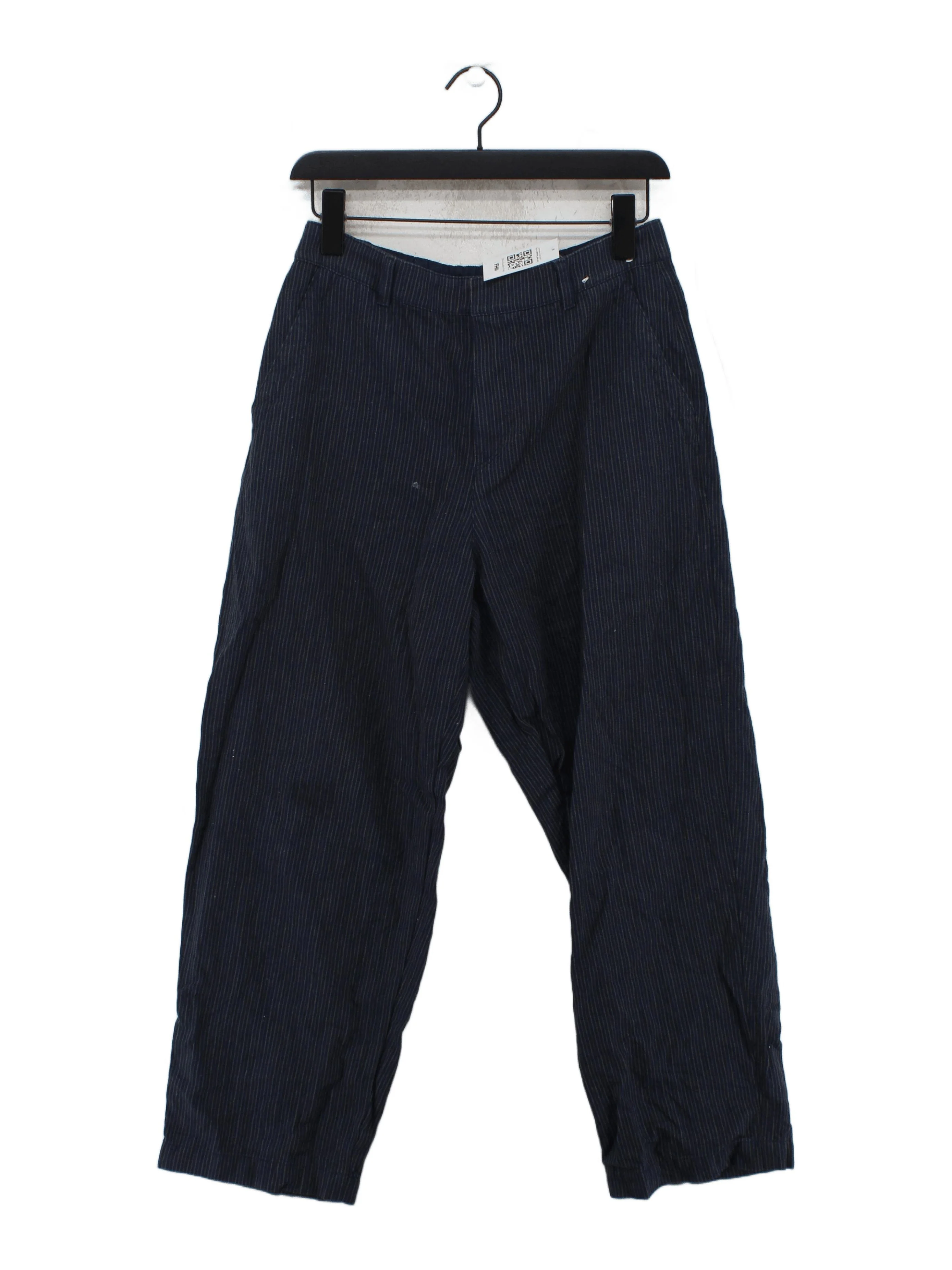Uniqlo Women's Trousers M Blue Striped Linen with Cotton Wide-Leg Chino