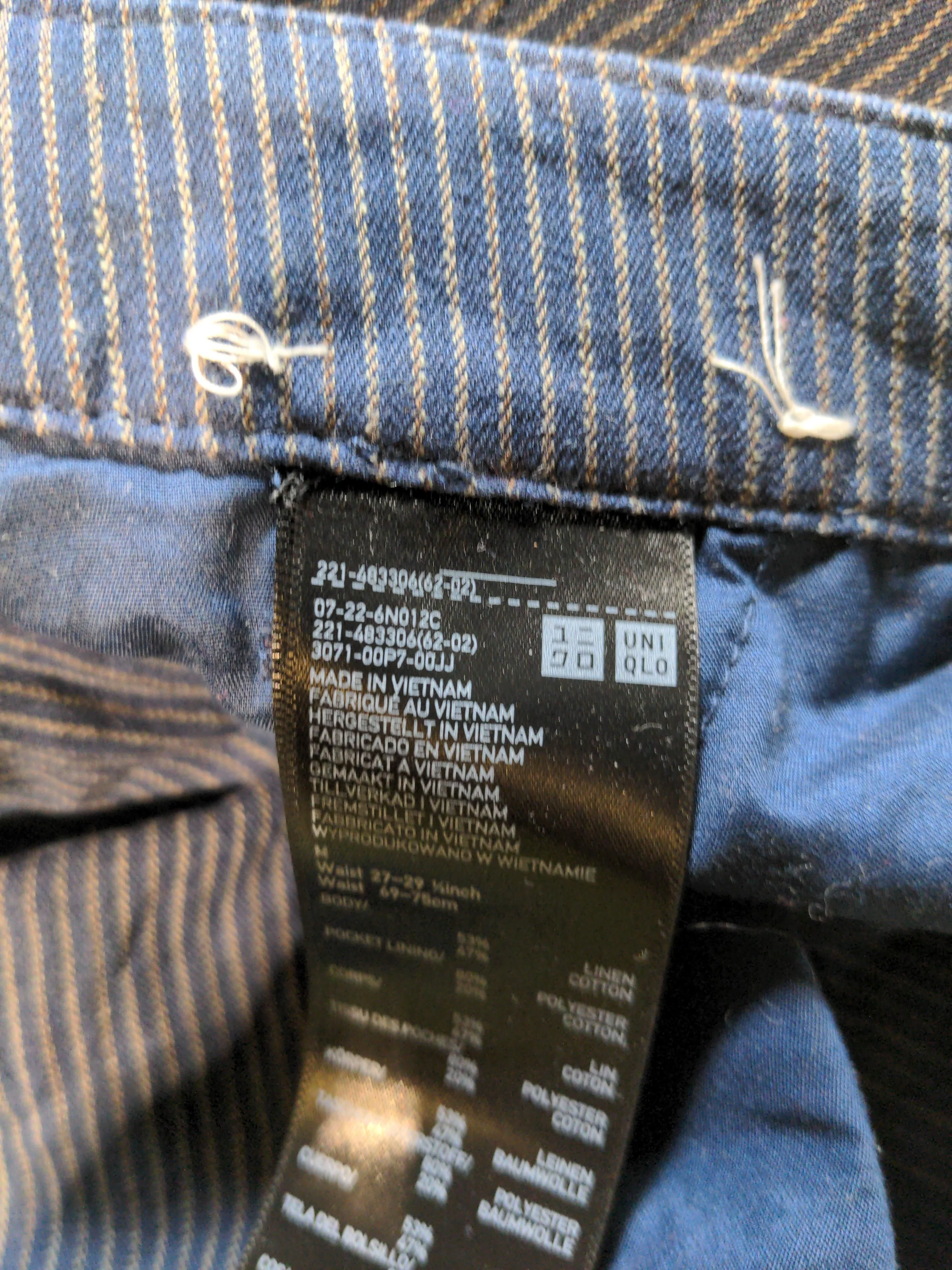 Uniqlo Women's Trousers M Blue Striped Linen with Cotton Wide-Leg Chino - Image 6