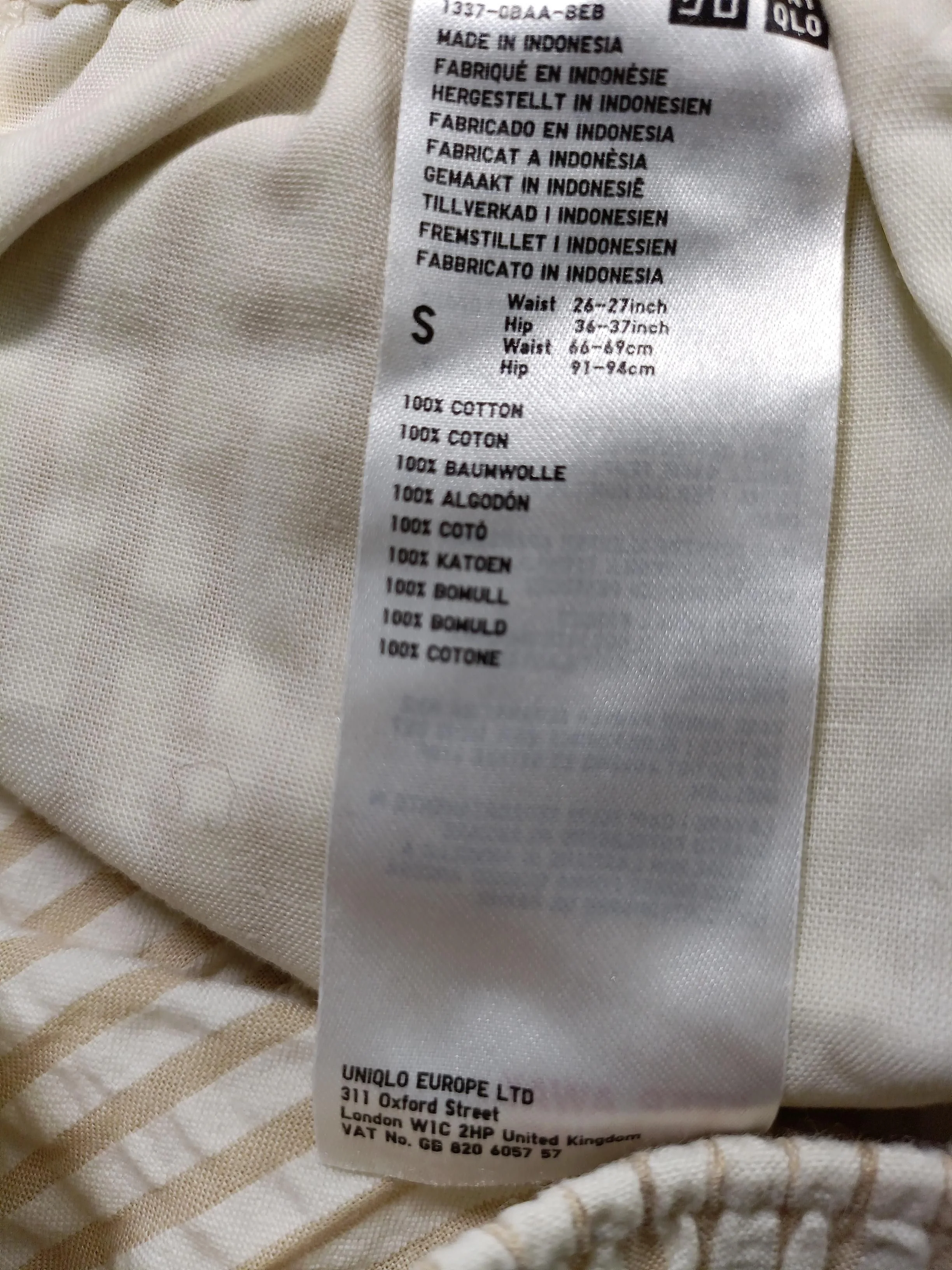 Uniqlo Women's Trousers S Cream Striped 100% Cotton Wide-Leg Cropped - Image 6