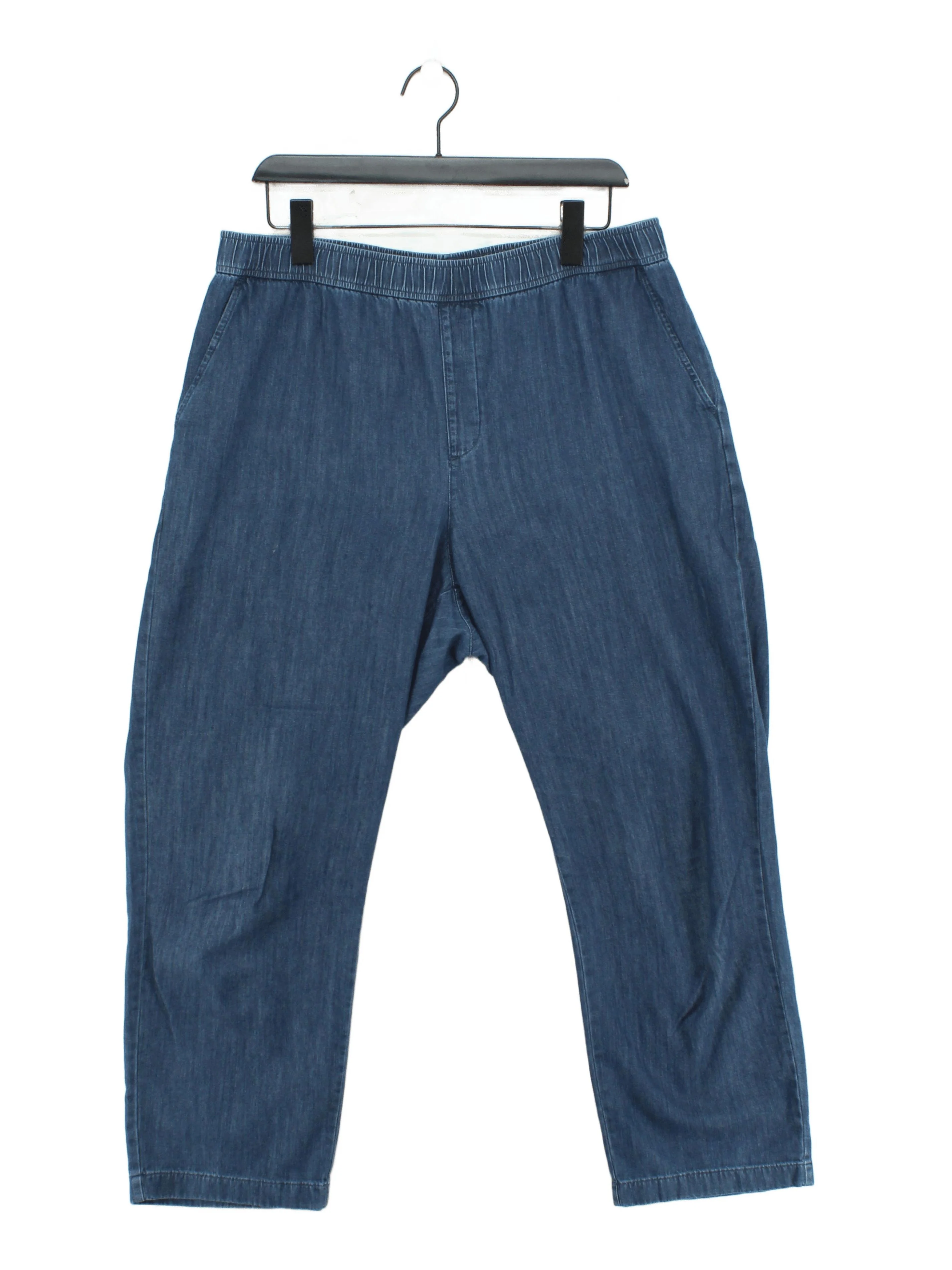Uniqlo Women's Trousers XL Blue Cotton with Polyester Wide-Leg Cropped