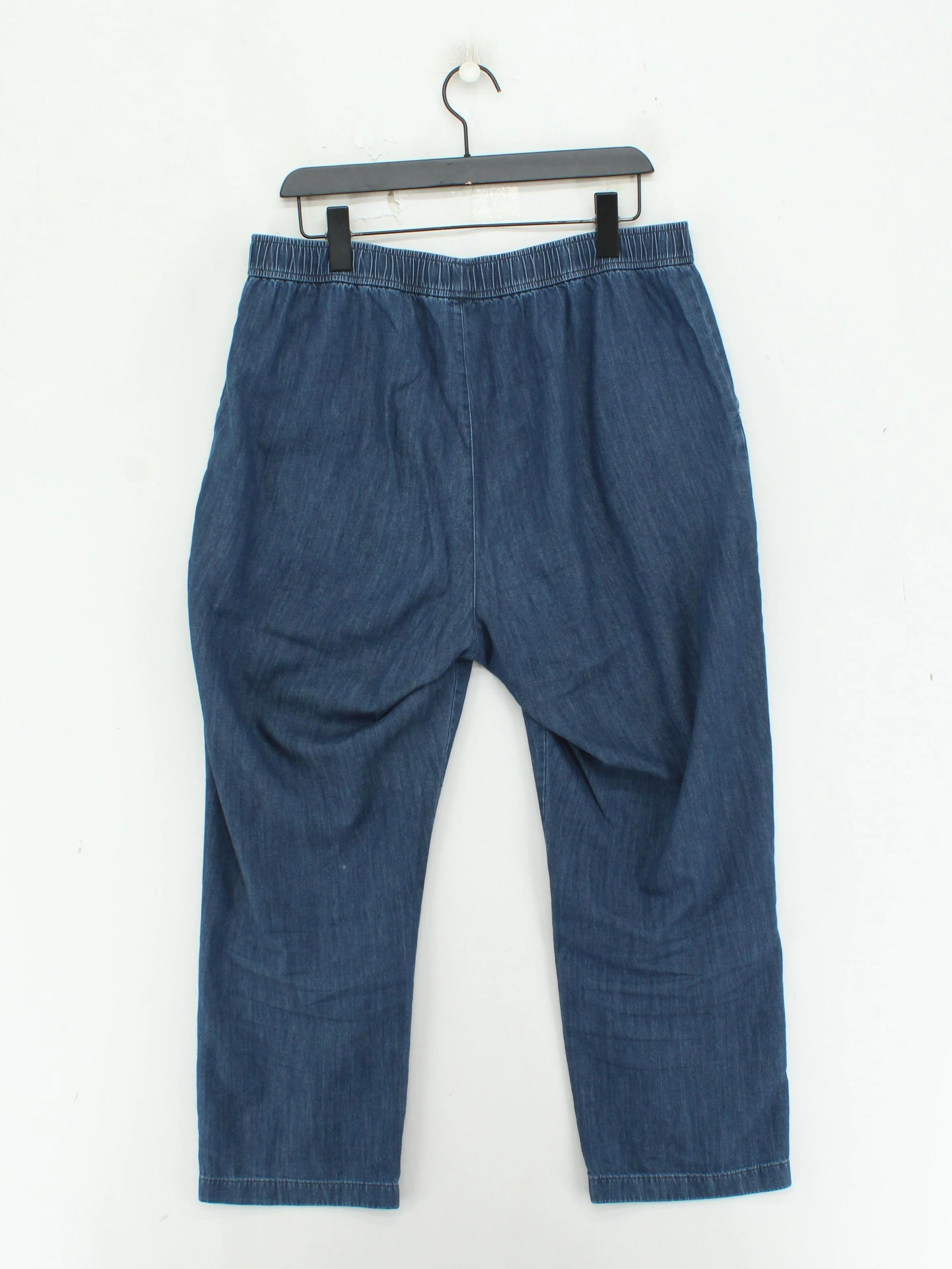 Uniqlo Women's Trousers XL Blue Cotton with Polyester Wide-Leg Cropped - Image 2