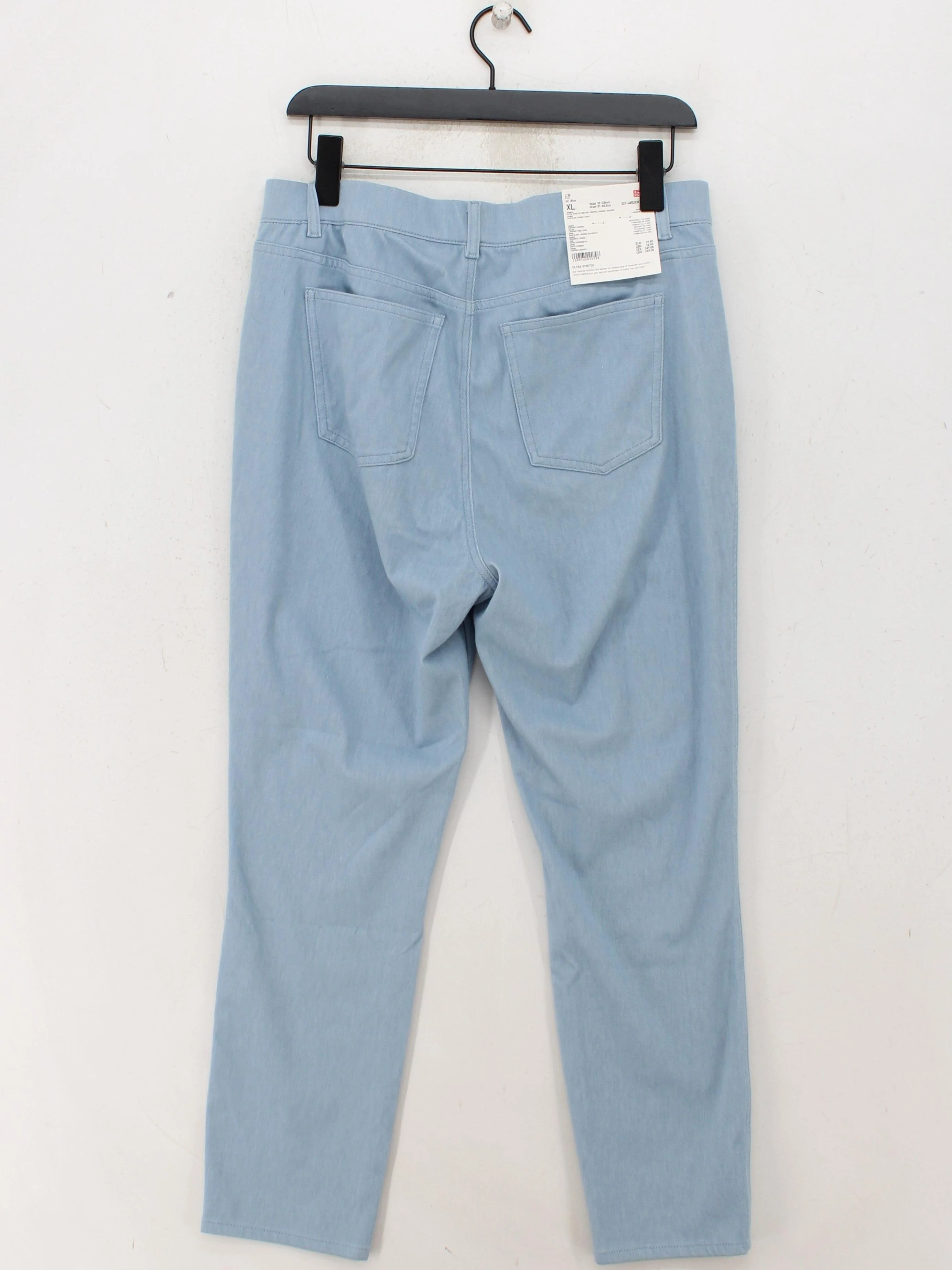 Uniqlo Women's Trousers XL Blue Polyester with Cotton, Elastane Tapered Cropped - Image 2