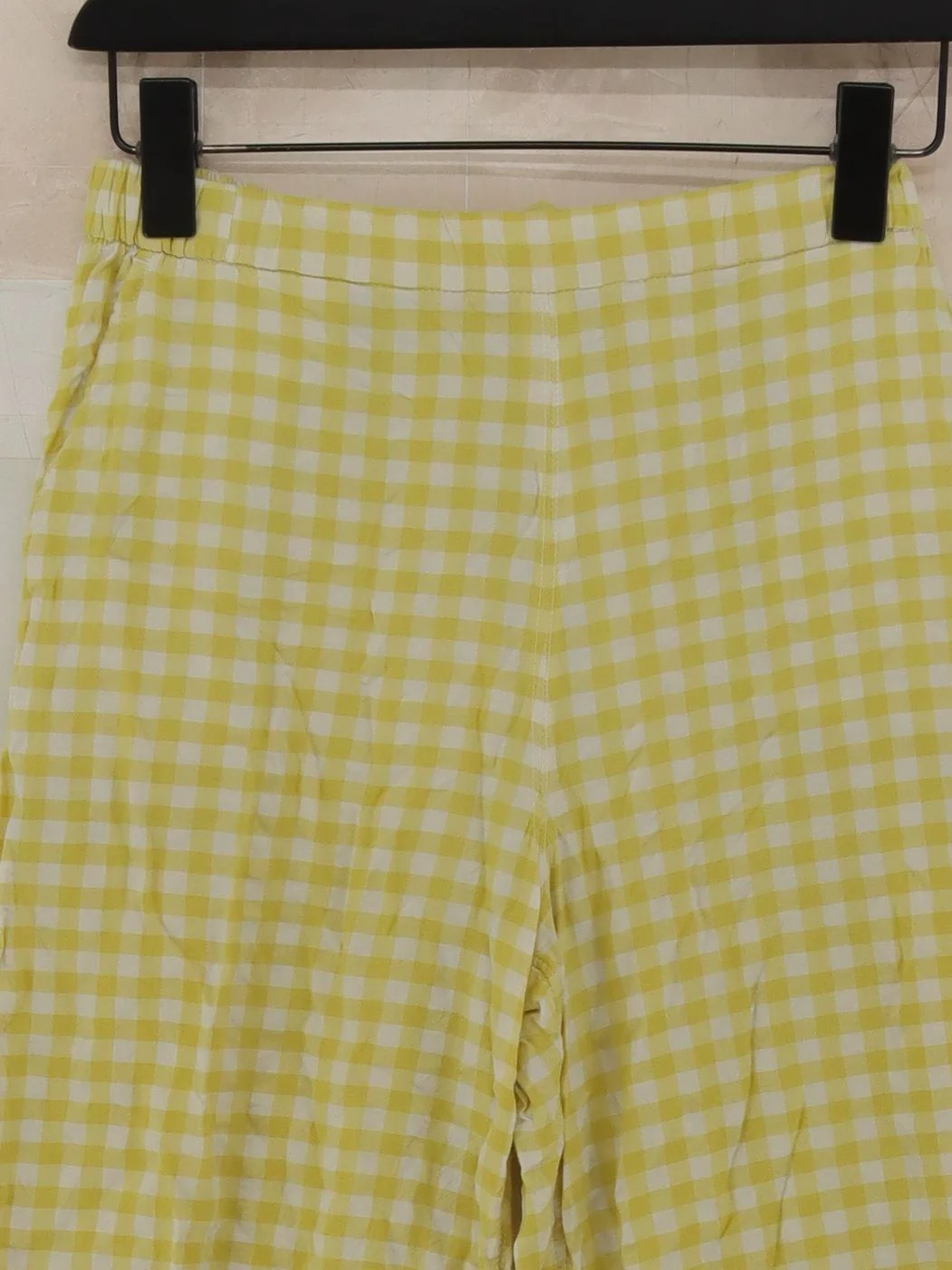 Uniqlo Women's Trousers XS Yellow Checkered Viscose with Cotton Wide-Leg Cropped - Image 3