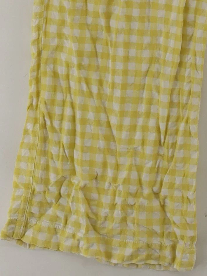 Uniqlo Women's Trousers XS Yellow Checkered Viscose with Cotton Wide-Leg Cropped - Image 4