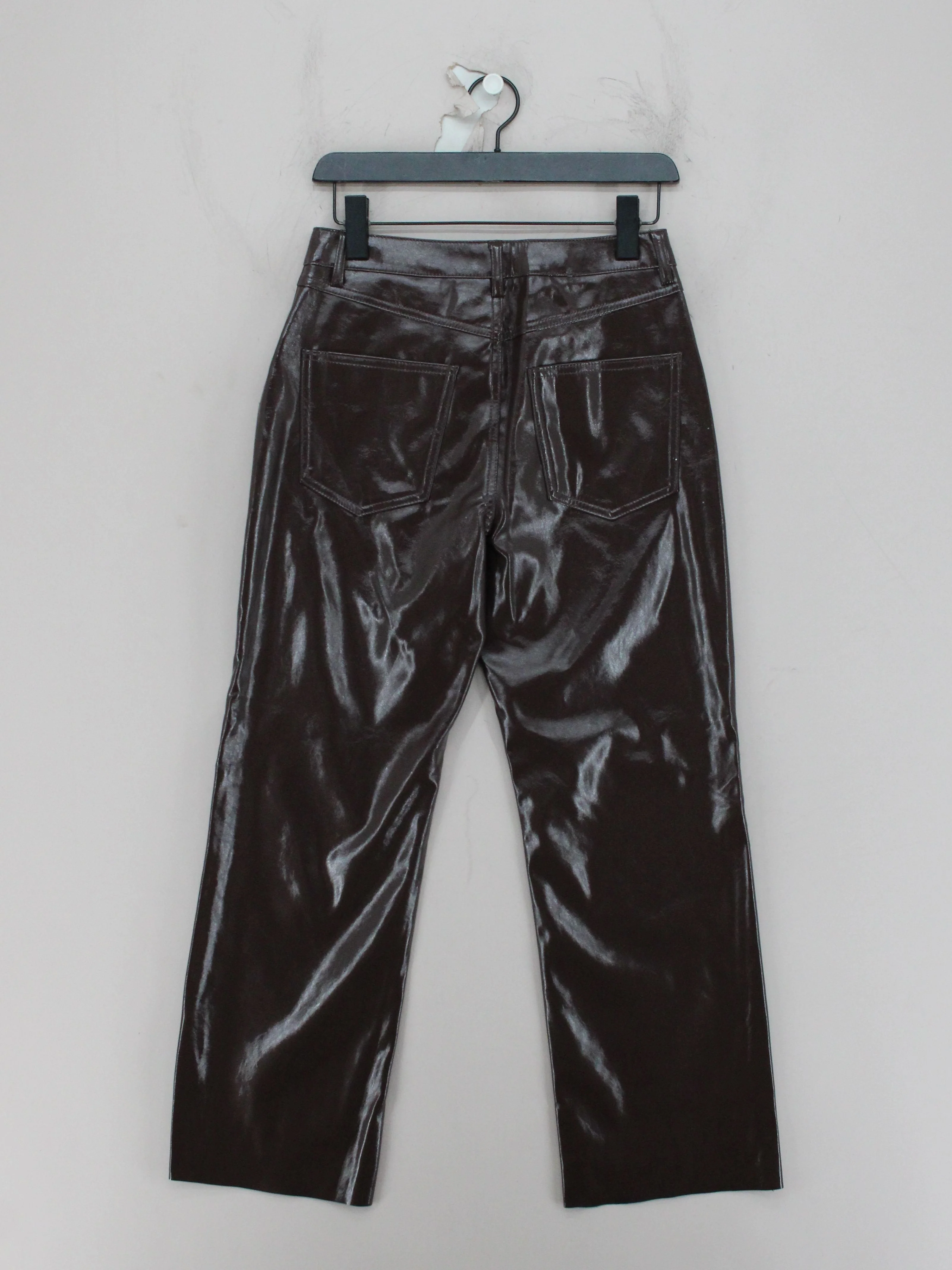 Vero Moda Women's Trousers W 28 in Brown Polyester with Faux Leather Capri - Image 2