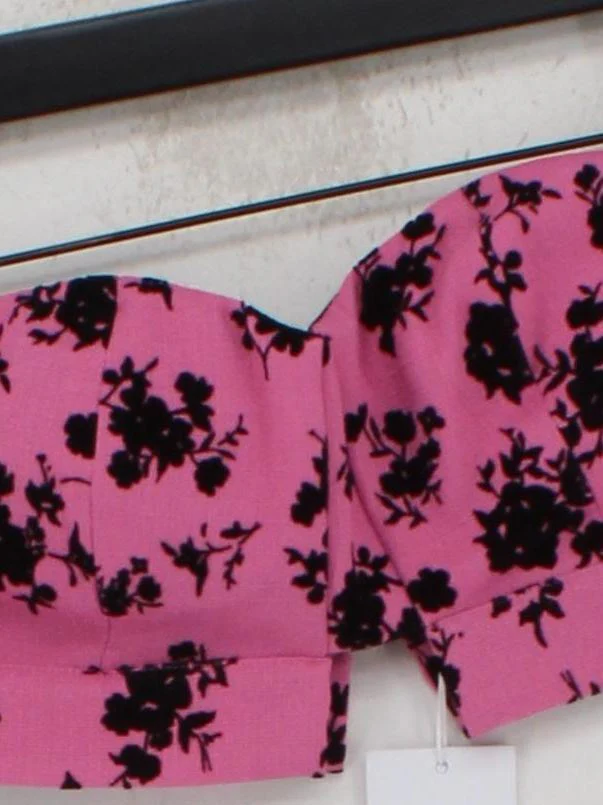 VILA Women's Top UK 10 Pink Floral 100% Polyester Sleeveless Round Neck Cropped - Image 3
