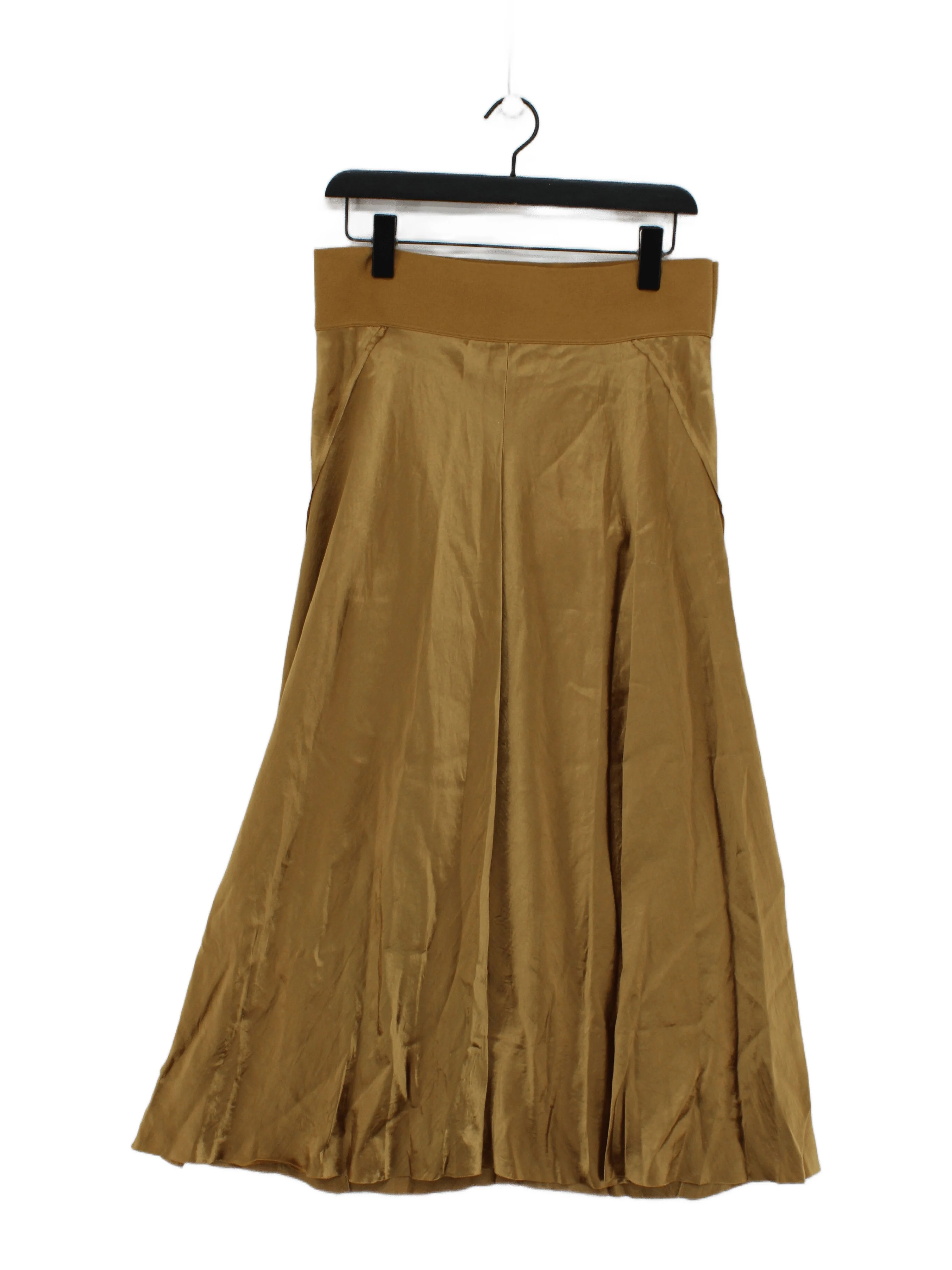 Vince Women's Midi Skirt L Gold Acetate with Nylon, Viscose, Spandex Midi A-Line