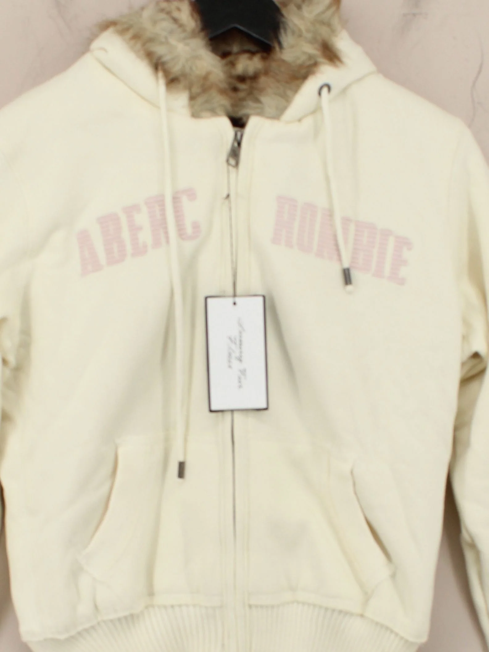 Vintage Abercrombie & Fitch Women's Hoodie L Cream Cotton - Image 3