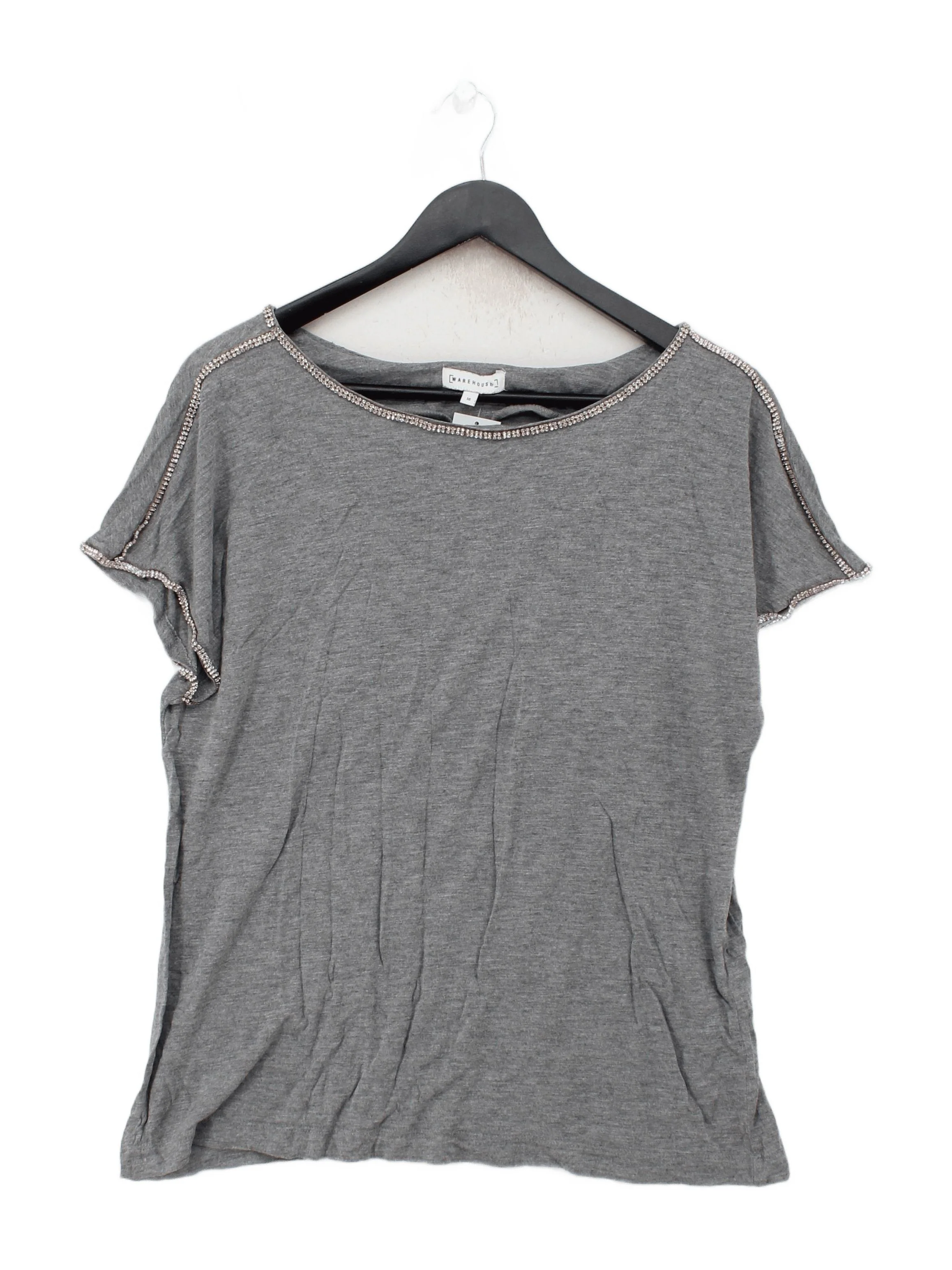 Warehouse Women's T-Shirt UK 16 Grey 100% Viscose Short Sleeve Round Neck Basic