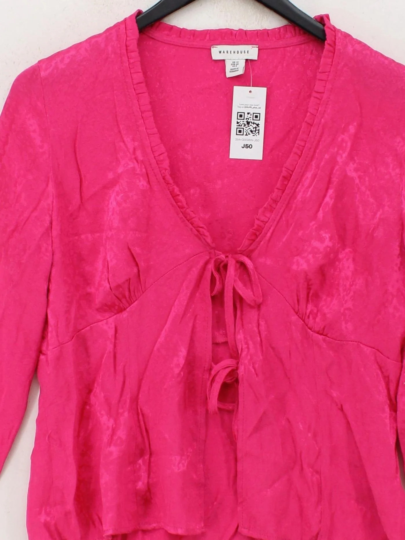 Warehouse Women's Top UK 12 Pink Viscose with Polyester Cropped - Image 3
