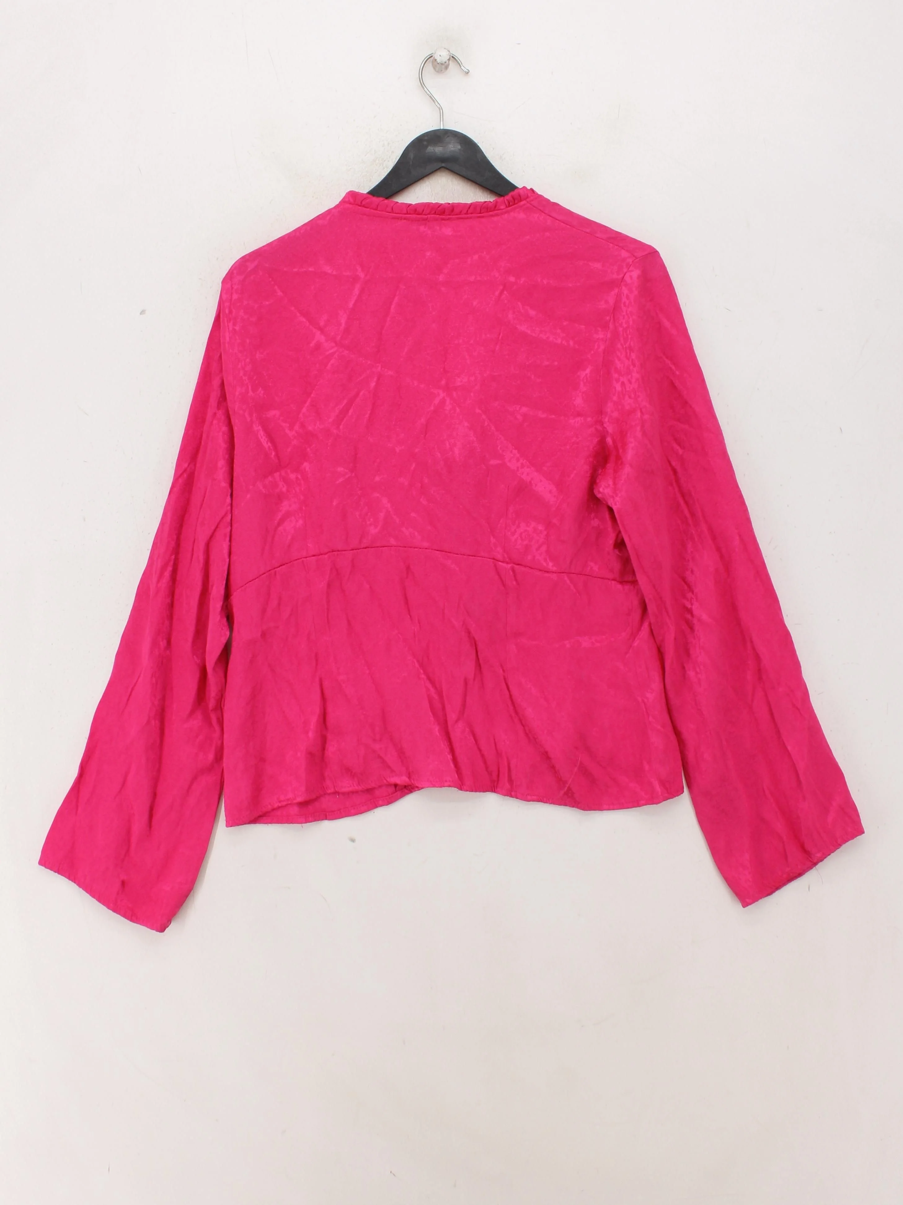 Warehouse Women's Top UK 16 Pink Viscose with Polyester Long Sleeve V-Neck Basic - Image 2