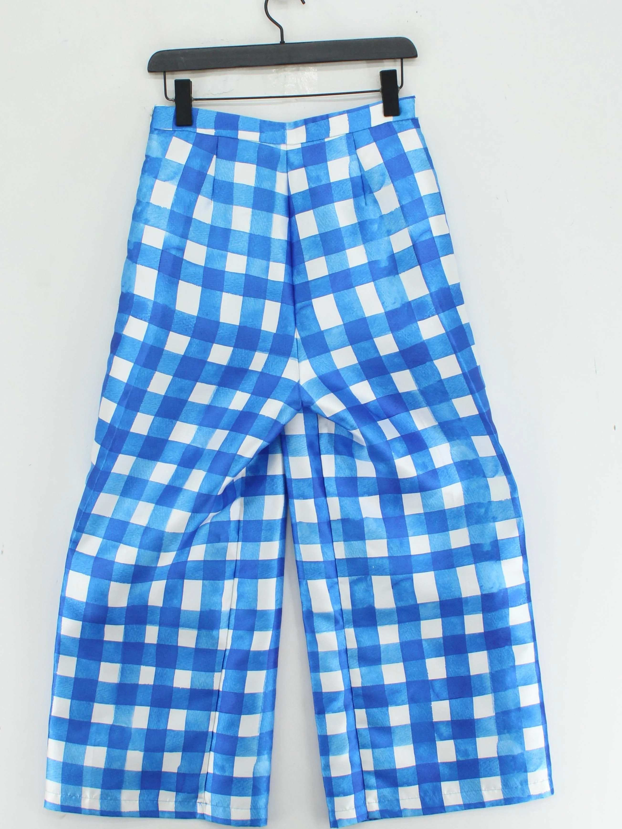 Warehouse Women's Trousers UK 10 Blue Checkered 100% Other Wide-Leg Chino - Image 2