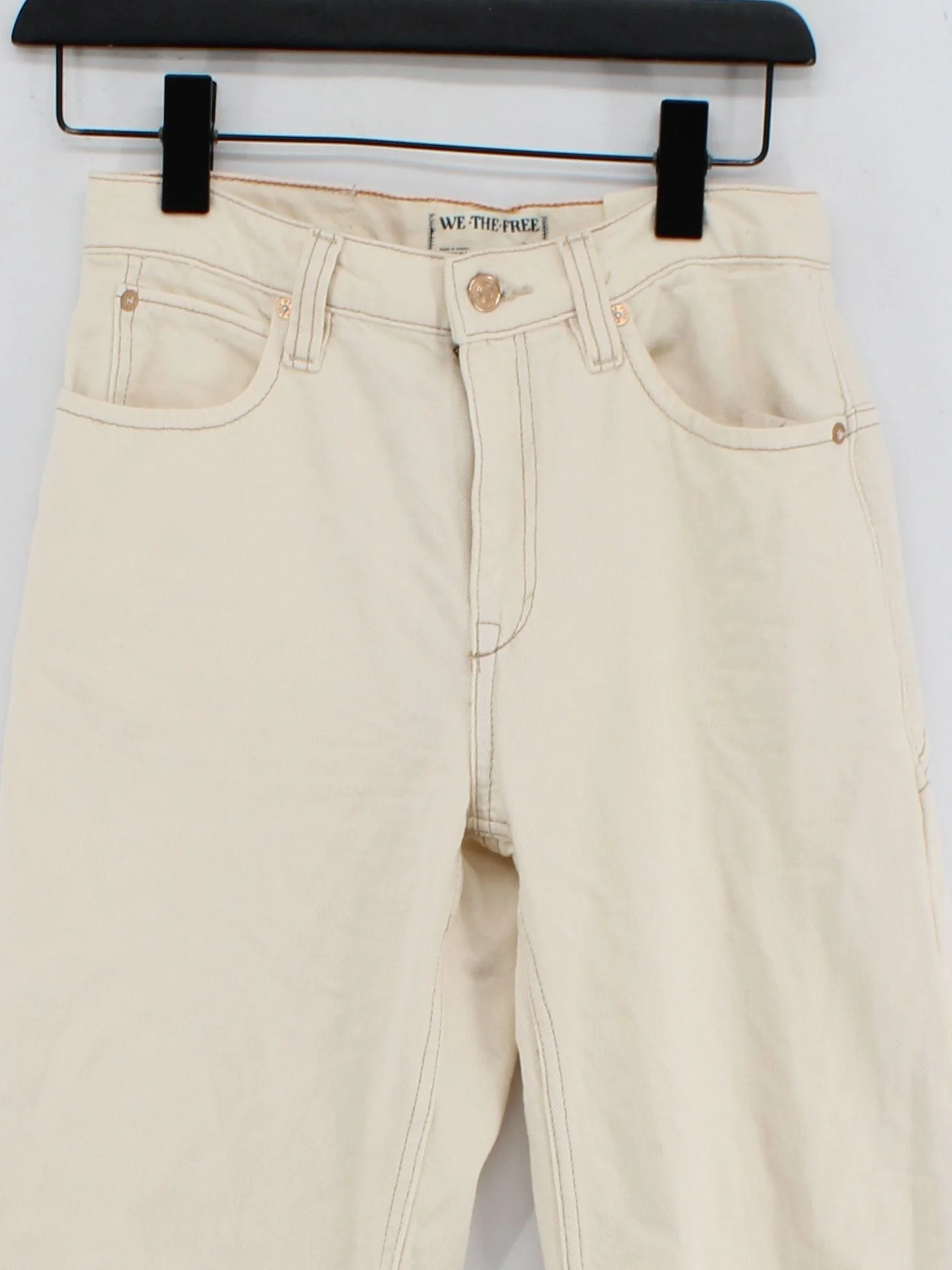 We The Free Women's Jeans W 25 in Cream 100% Cotton Wide-Leg - Image 3