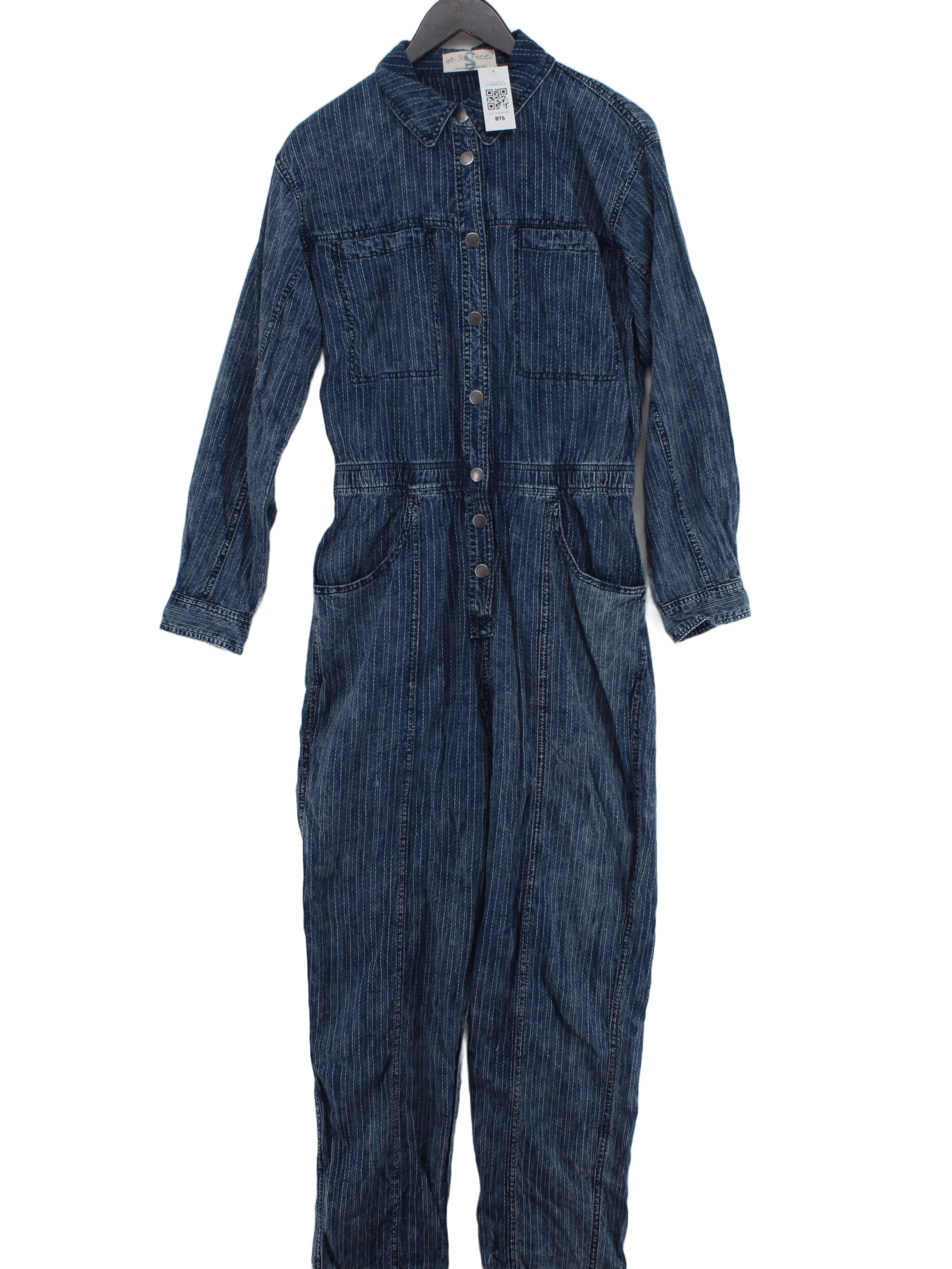 We The Free Women's Jumpsuit S Blue Striped 100% Cotton Straight Jumpsuit