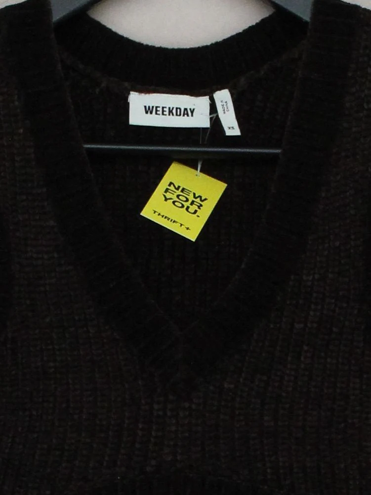 Weekday Women's Jumper XS Brown Polyester with Polyamide V-Neck Vest - Image 3