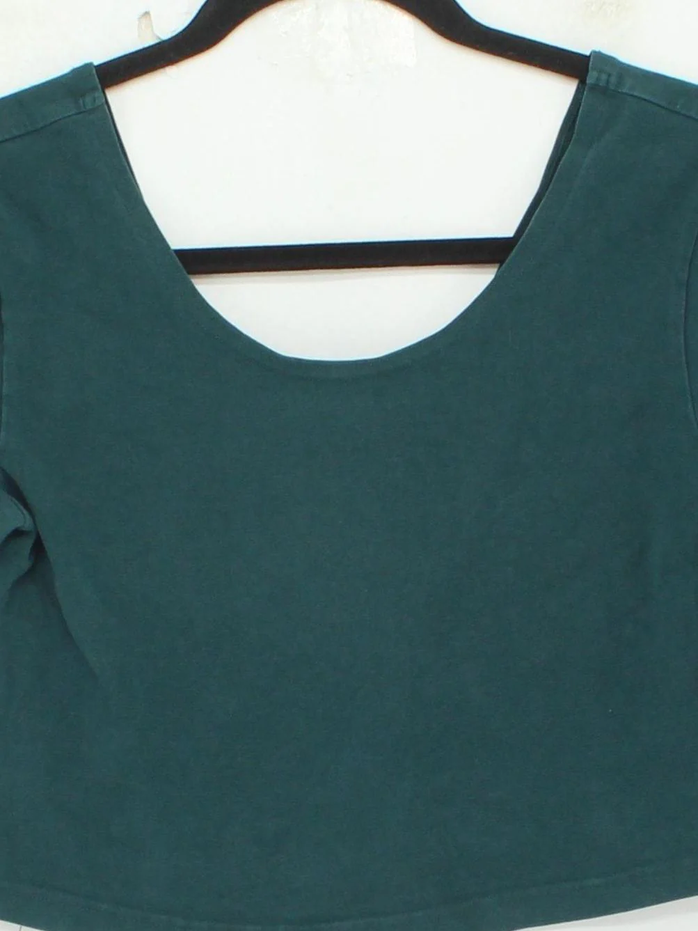 Weekday Women's Top M Green Cotton with Elastane 3/4 Sleeve Round Neck Cropped - Image 3