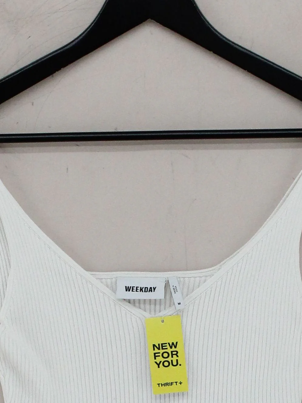 Weekday Women's Top M White Viscose with Polyamide Sleeveless Square Neck Basic - Image 3