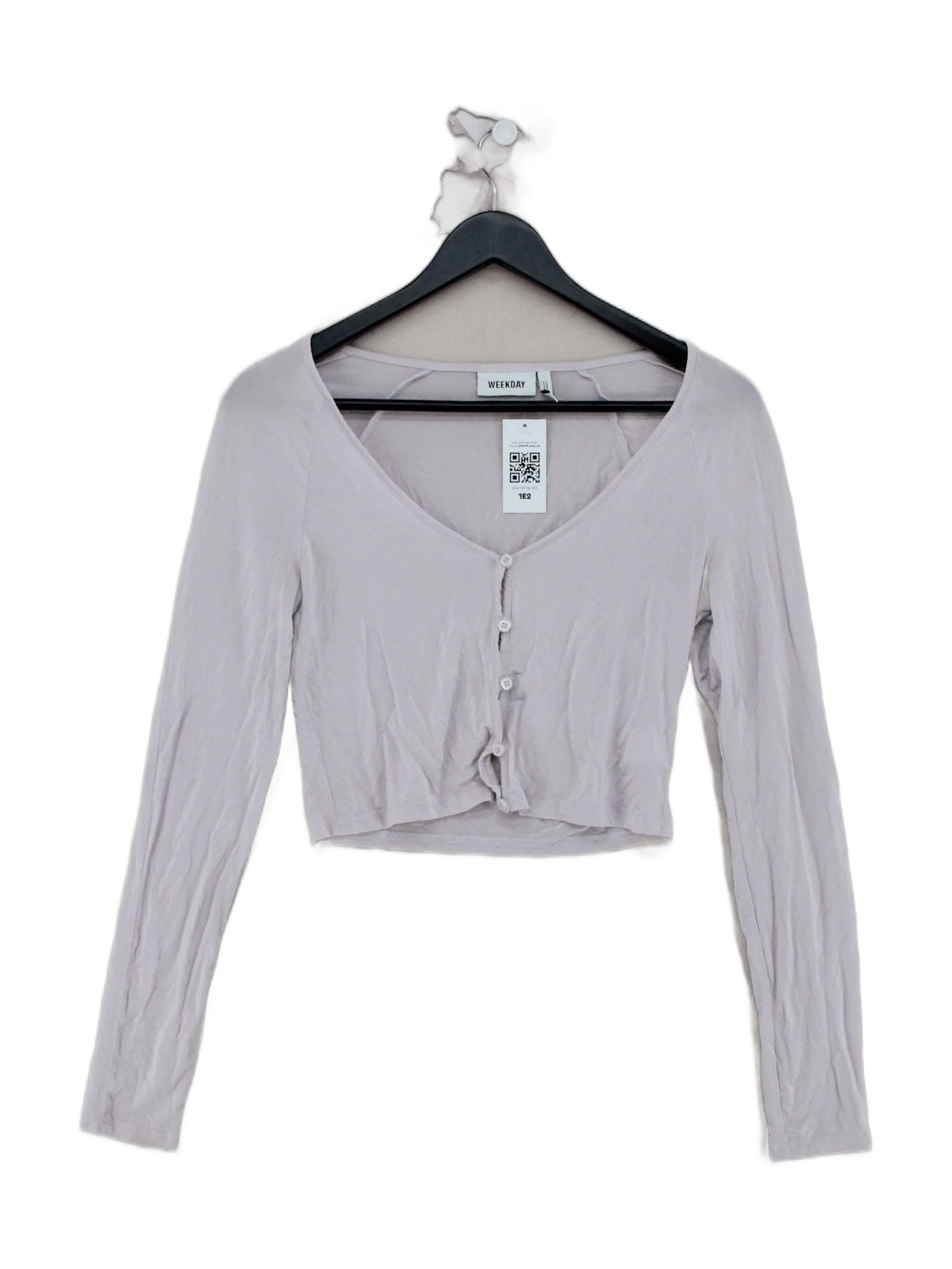 Weekday Women's Top S Purple Rayon with Spandex Long Sleeve V-Neck Cropped