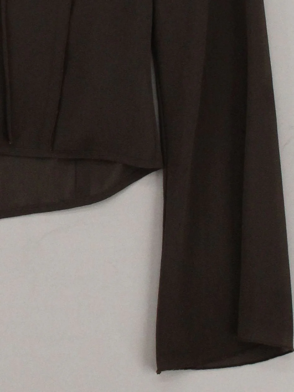 Weekday Women's Top XS Brown 100% Polyester Long Sleeve V-Neck Cropped - Image 4