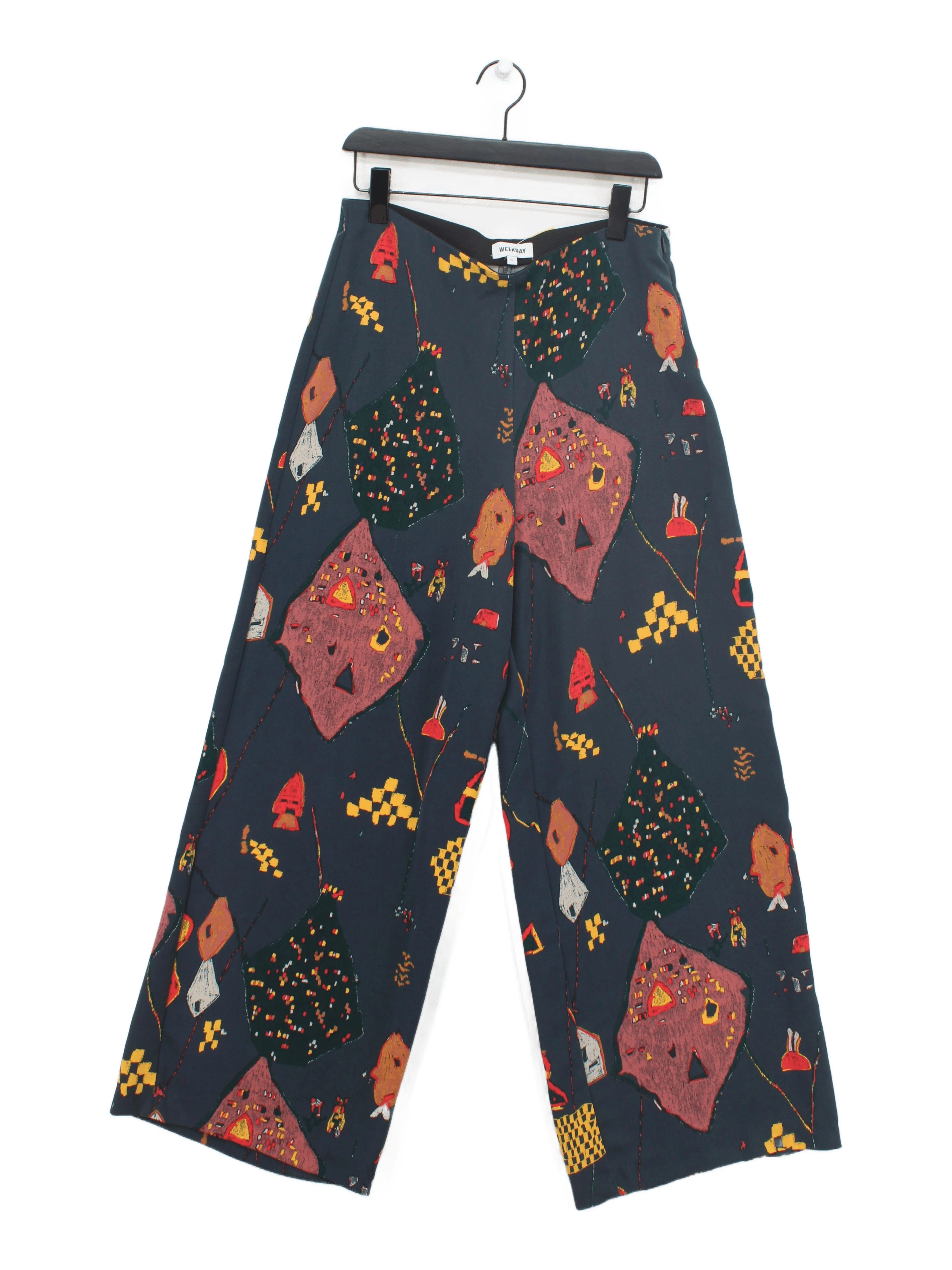 Weekday Women's Trousers UK 14 Blue Polyester with Elastane Wide-Leg Sweatpants