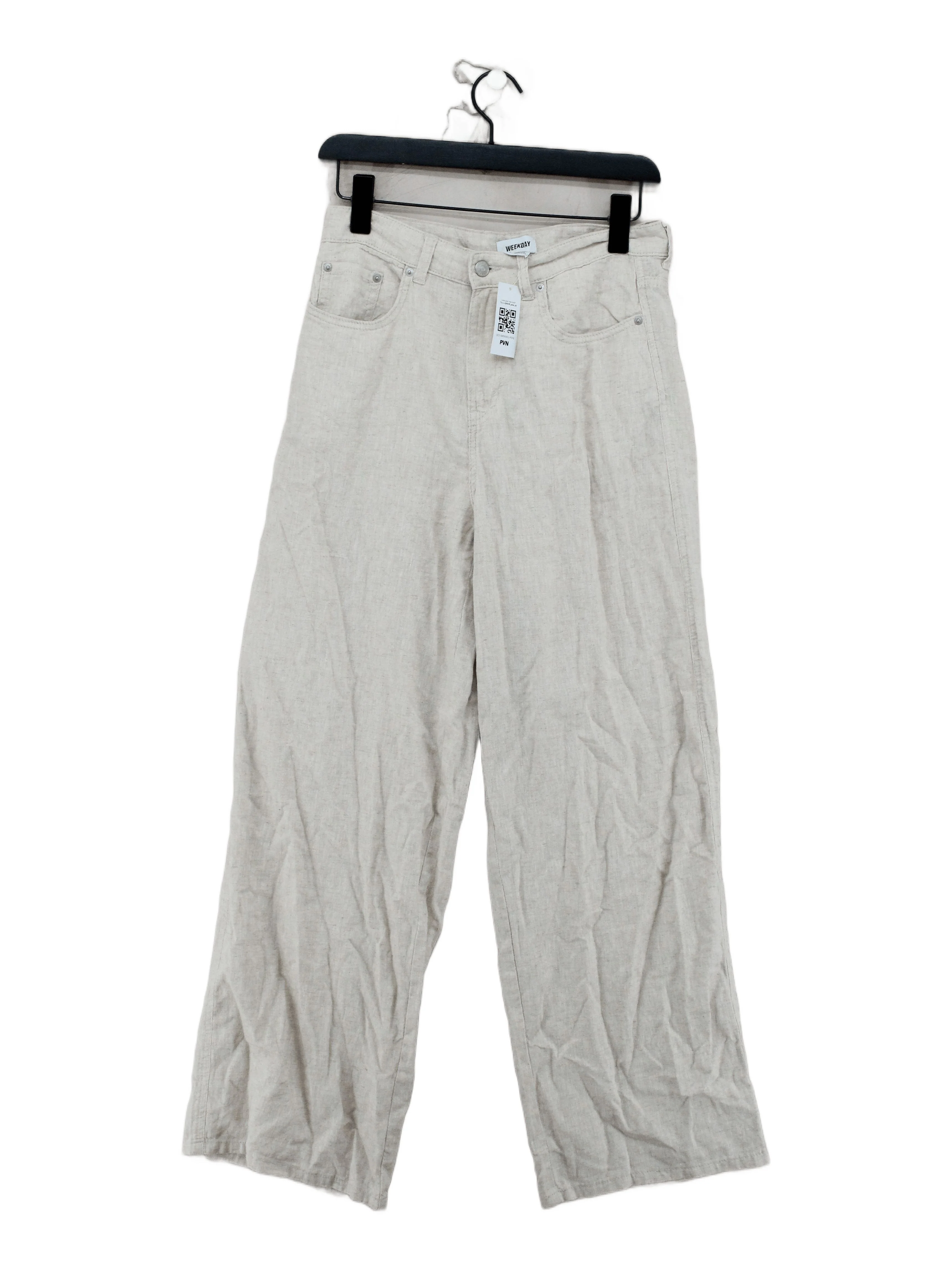 Weekday Women's Trousers UK 8 Cream Linen with Cotton Wide-Leg Sweatpants