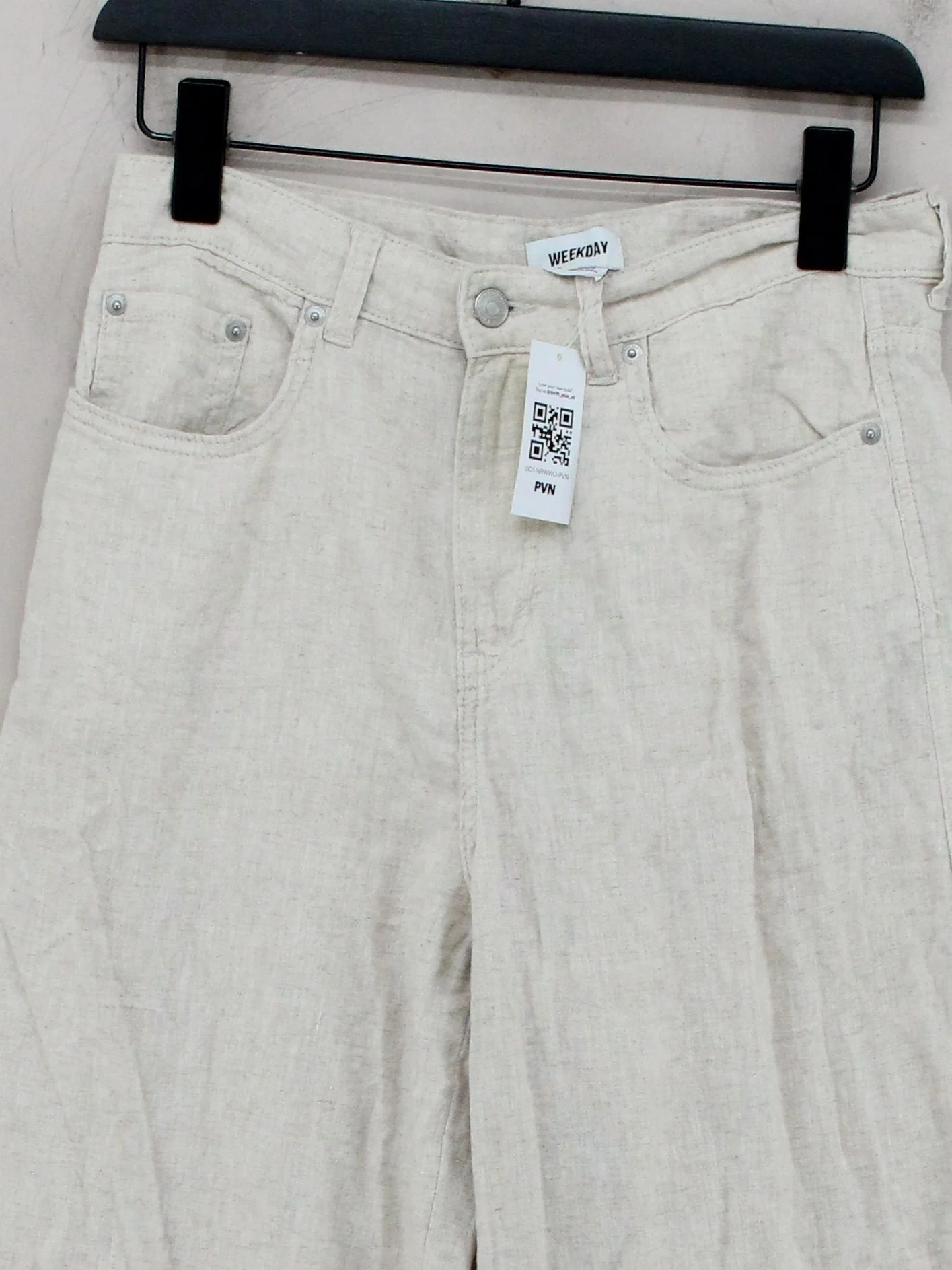Weekday Women's Trousers UK 8 Cream Linen with Cotton Wide-Leg Sweatpants - Image 3