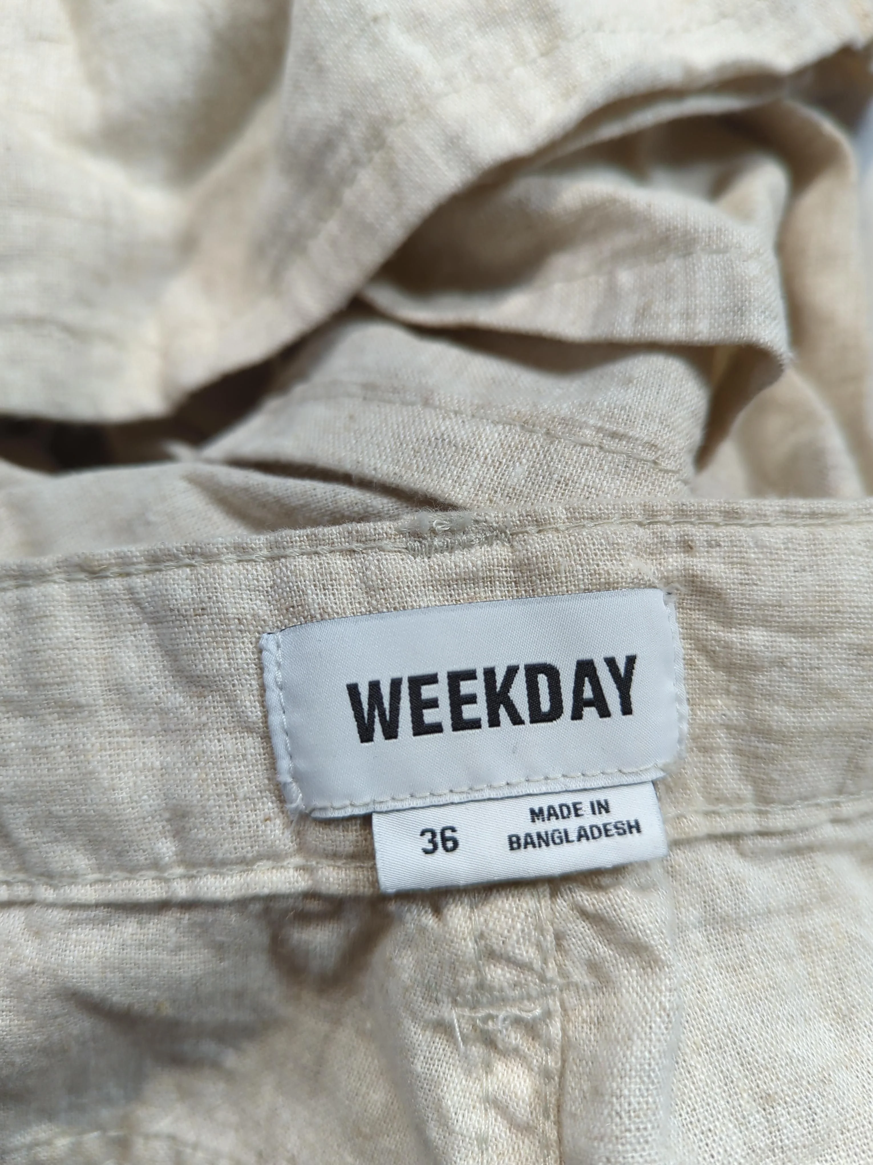 Weekday Women's Trousers UK 8 Cream Linen with Cotton Wide-Leg Sweatpants - Image 5