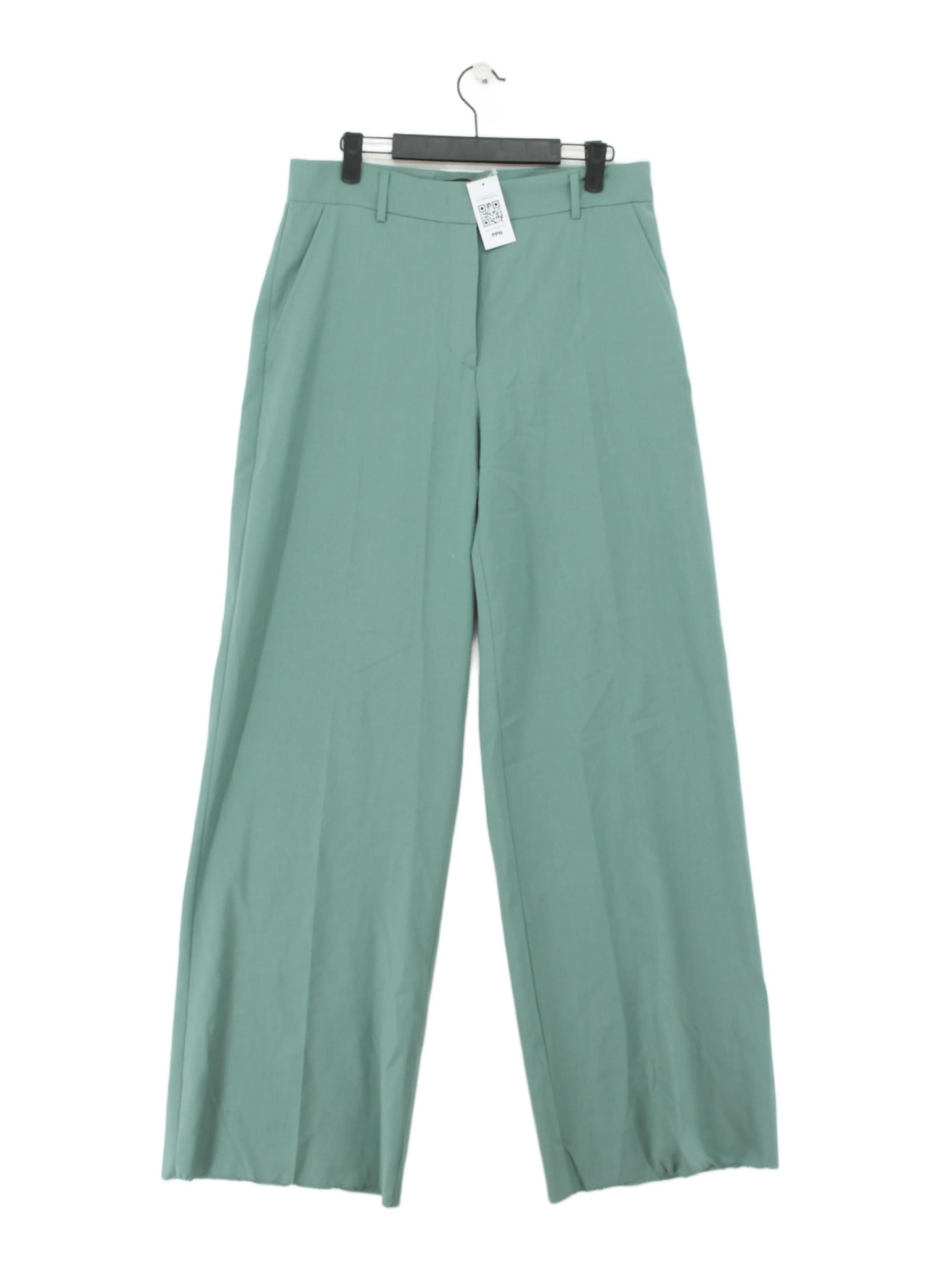 Weekend Max Mara Women's Trousers UK 12 Green 100% Wool Wide-Leg Chino