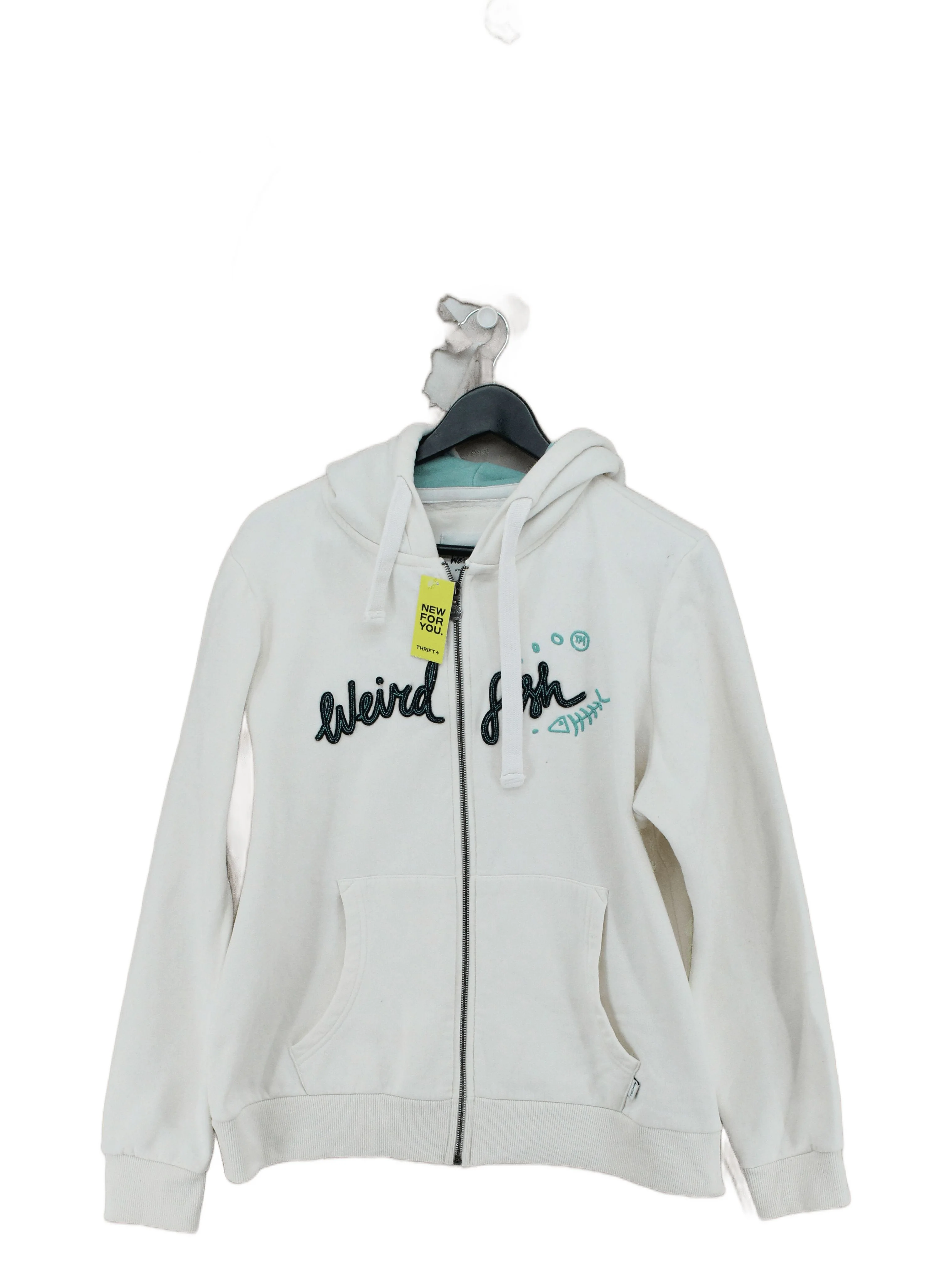Weird Fish Women's Hoodie UK 16 White Graphic Cotton with Polyester Pullover