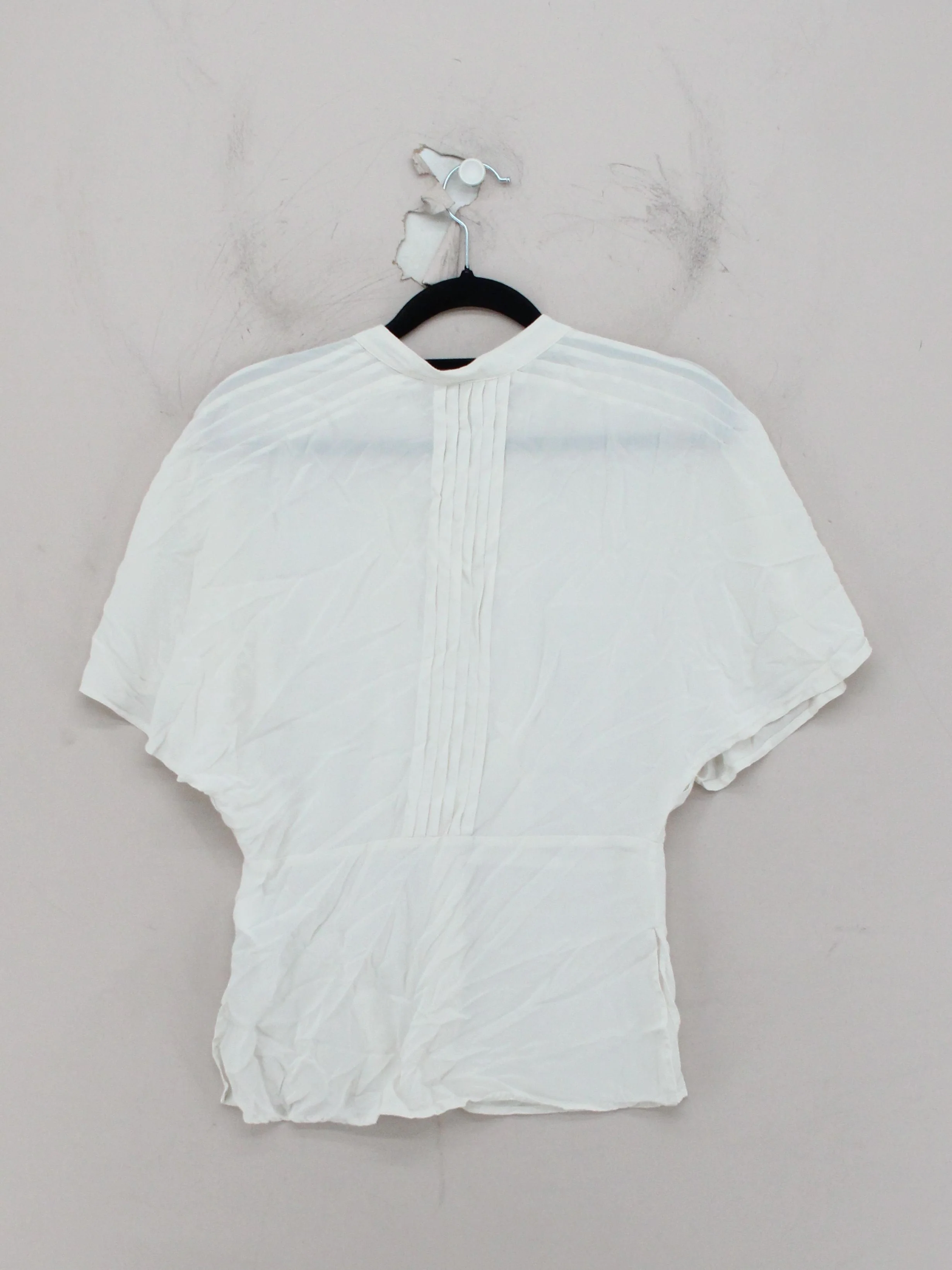 Whistles Women's Blouse UK 6 Cream 100% Silk Short Sleeve Round Neck Basic - Image 2