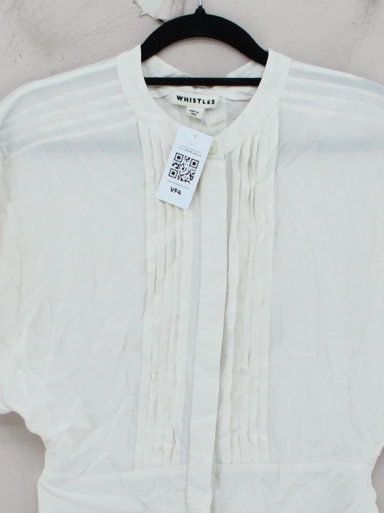 Whistles Women's Blouse UK 6 Cream 100% Silk Short Sleeve Round Neck Basic - Image 3