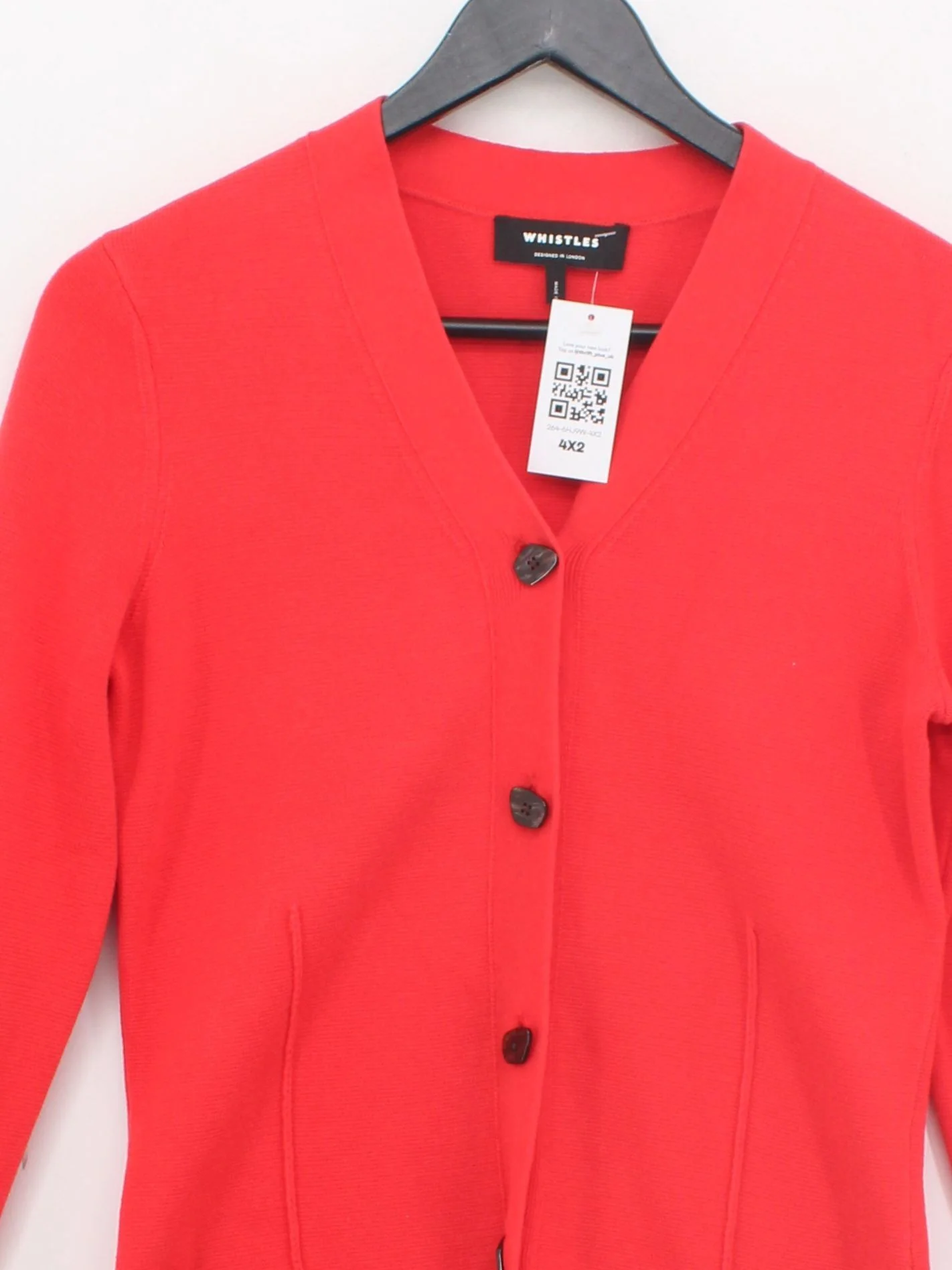 Whistles Women's Cardigan XS Red 100% Cotton V-Neck Cardigan - Image 3